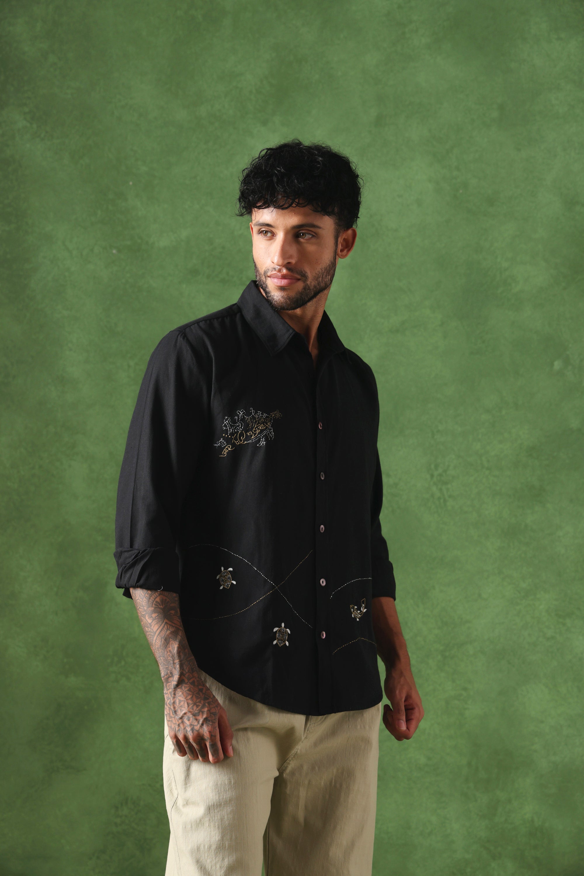 Sukoon handcrafted Chikankari spread collar Shirt