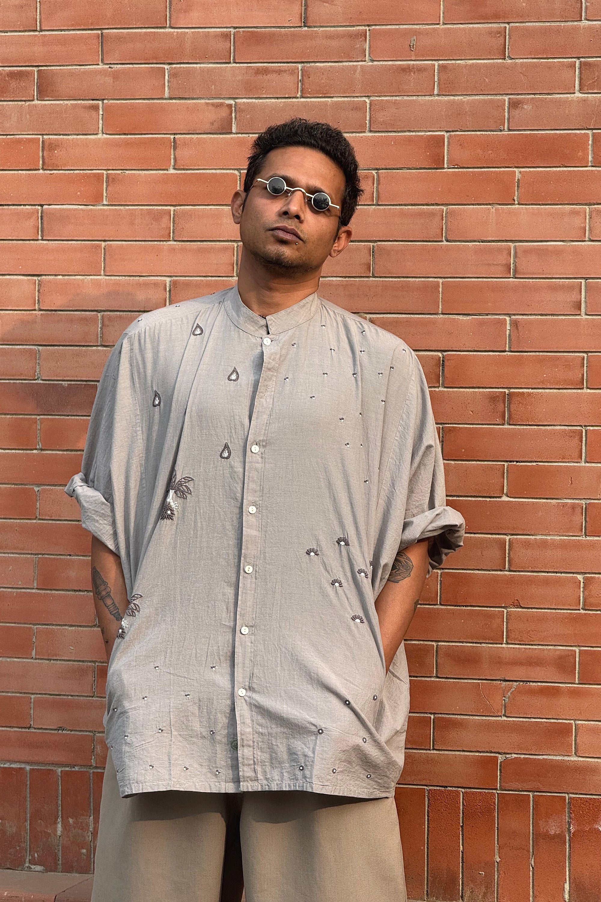 Anuchhed handcrafted Chikankari Easy Shirt