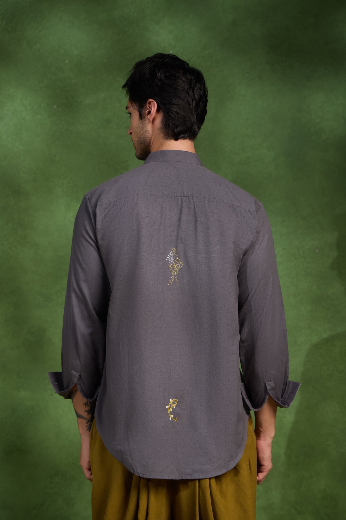 Mehr handcrafted Chikankari Mandarin collar Shirt