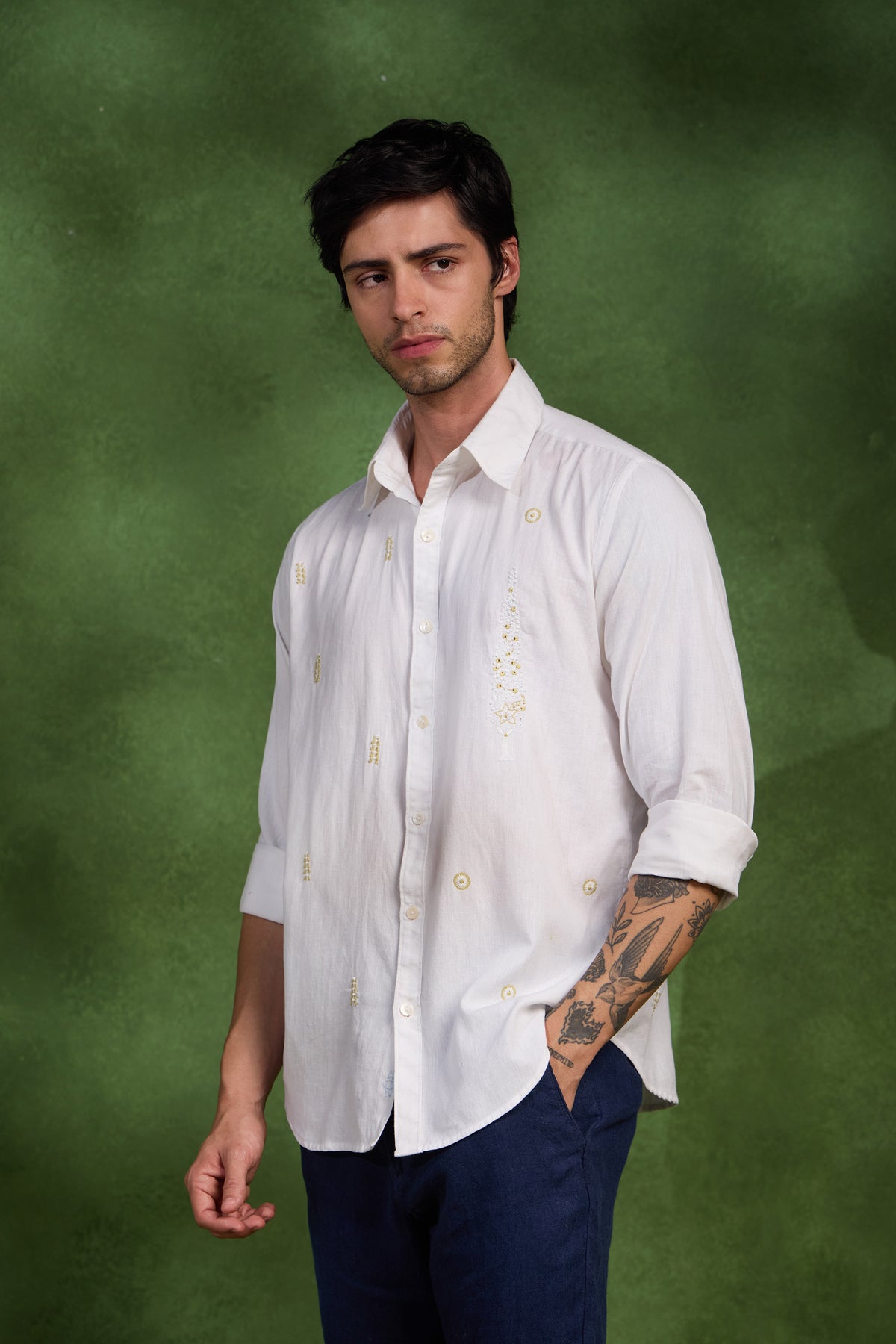 Anuvaad handcrafted Chikankari spread collar Shirt