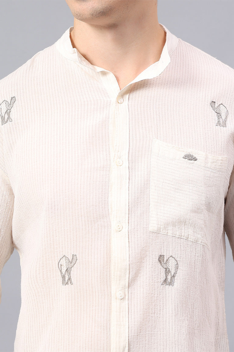 Mandarin Collar Shirt | Atileba | Chikankari | Cotton