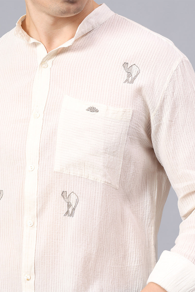 Mandarin Collar Shirt | Atileba | Chikankari | Cotton