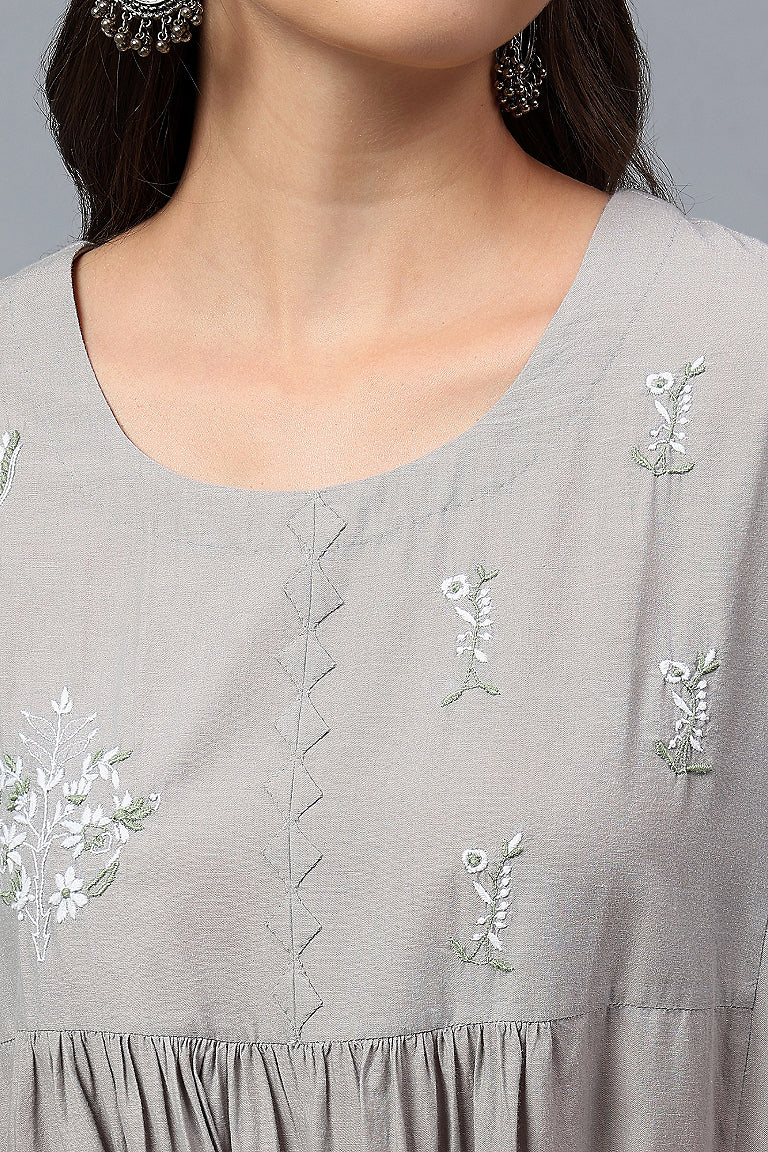 Tunic | Akhota | Chikankari | Cotton Chambray