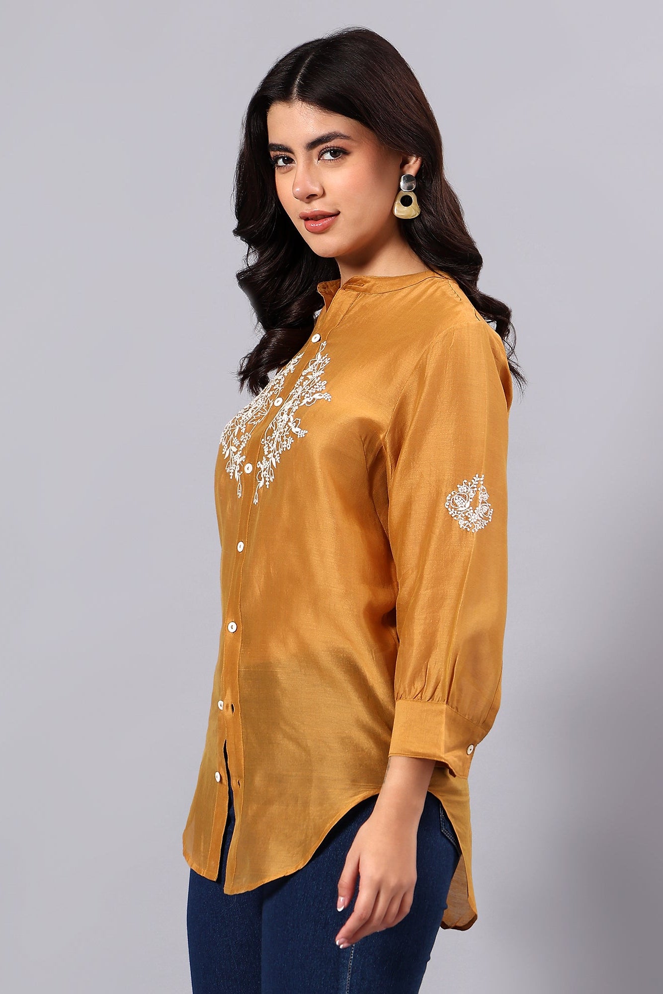Mandala handcrafted Chikankari Chanderi Shirt