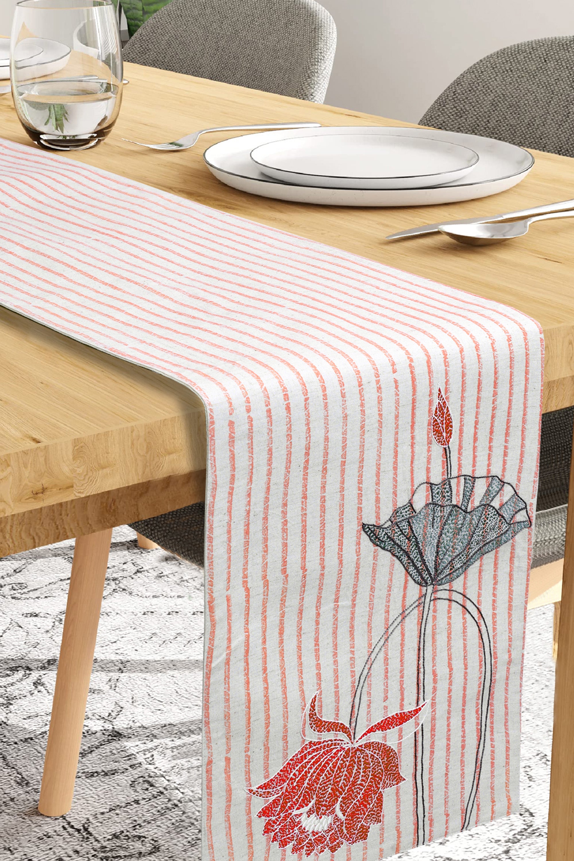 Table Runner | Kadam | Chikankari | Cotton Linen