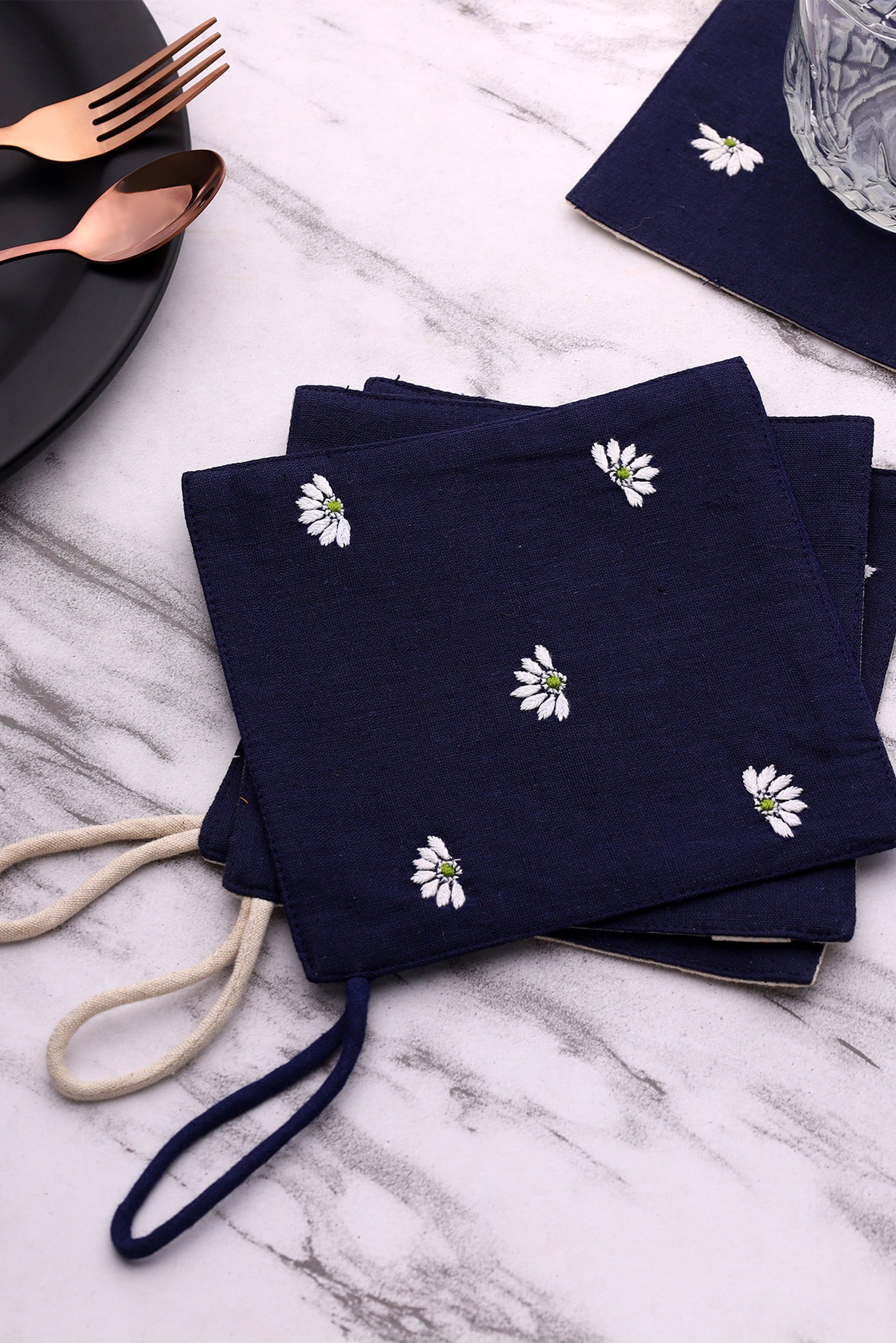 Coaster | Chilika | Chikankari | Cotton Flax | Set of 2