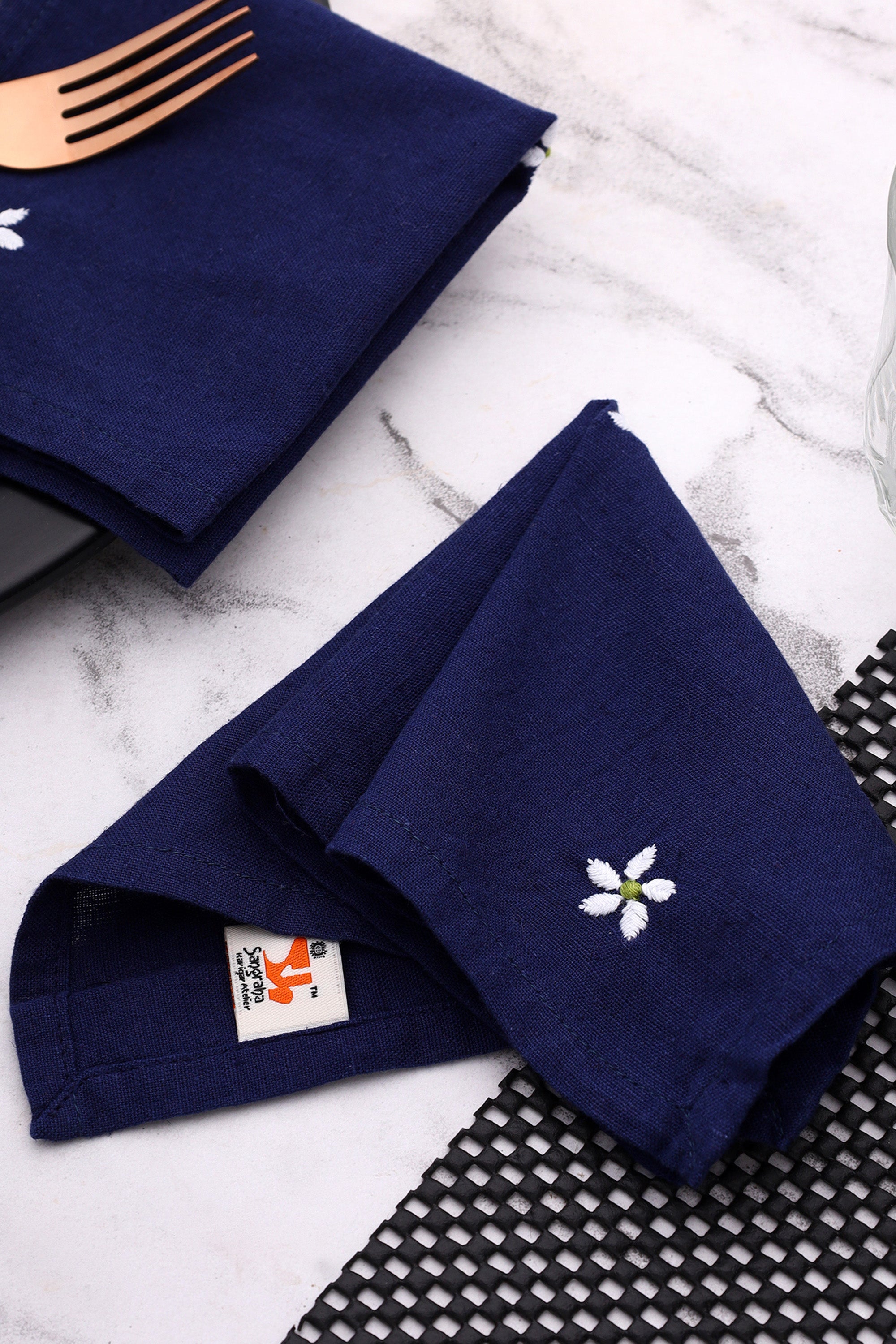 Cocktail Napkin | Kaner | Chikankari | Cotton Flax | Set of 2