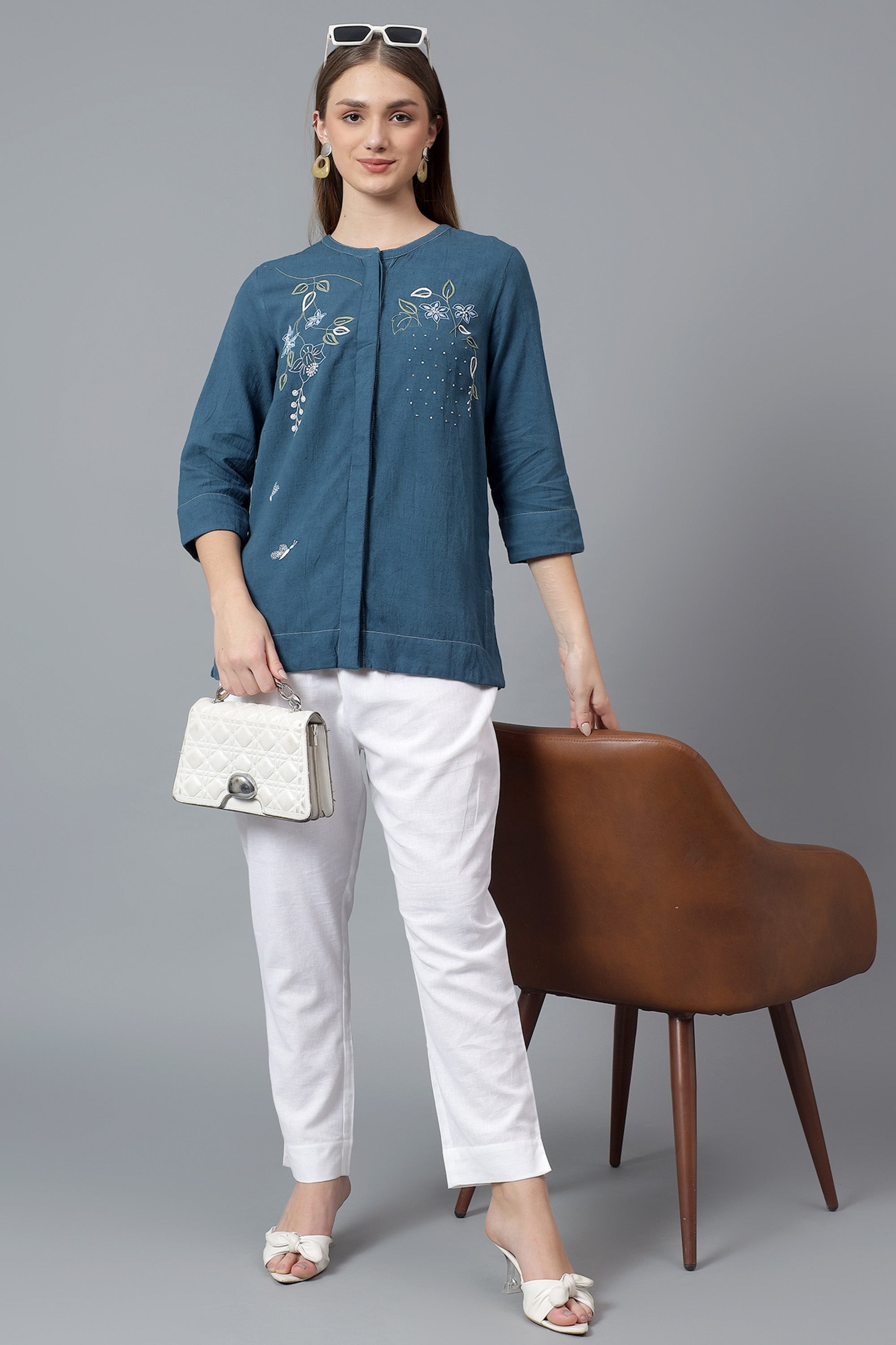 Shirt | Adverb | Chikankari | Cotton Linen