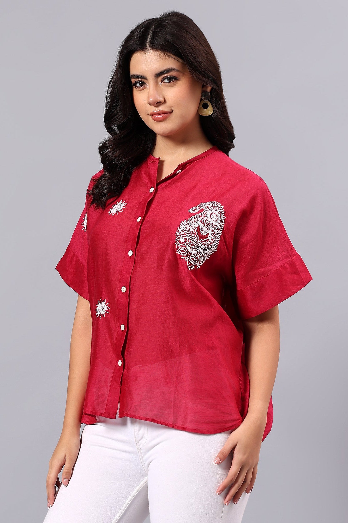 Samaas handcrafted Chikankari Shirt w/h back Cowl