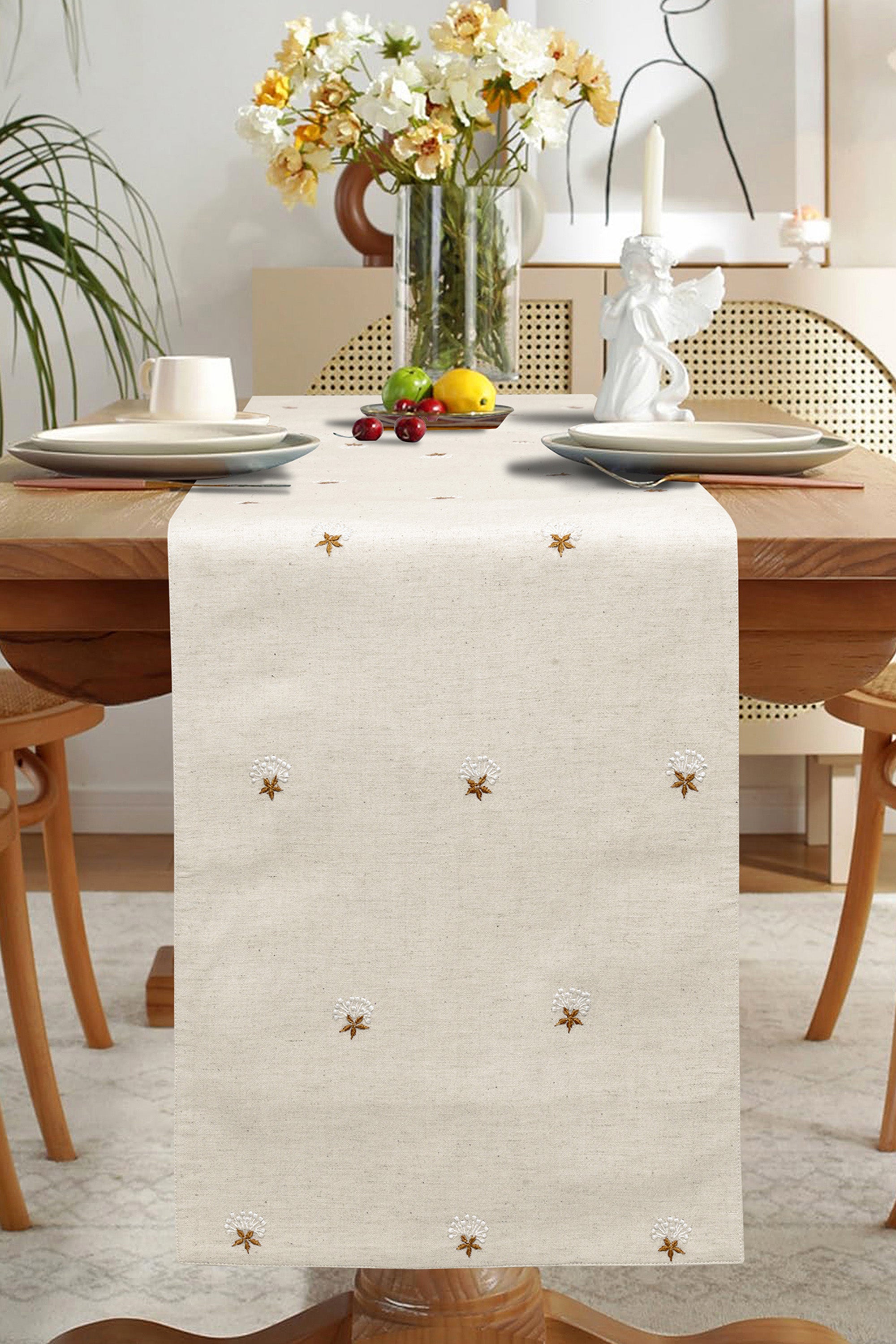 Table Runner | Kapas | Chikankari | Cotton Linen