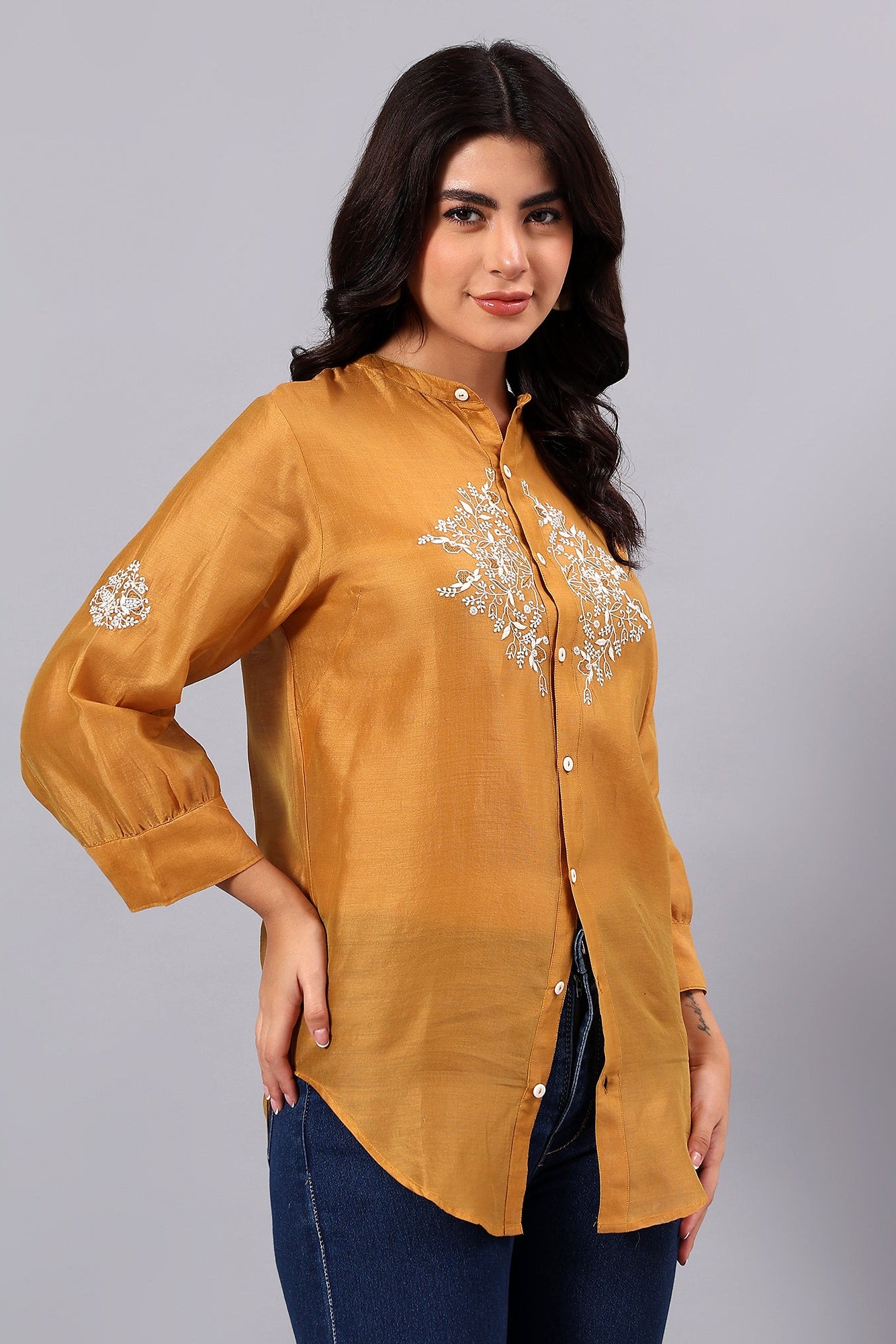Mandala handcrafted Chikankari Chanderi Shirt