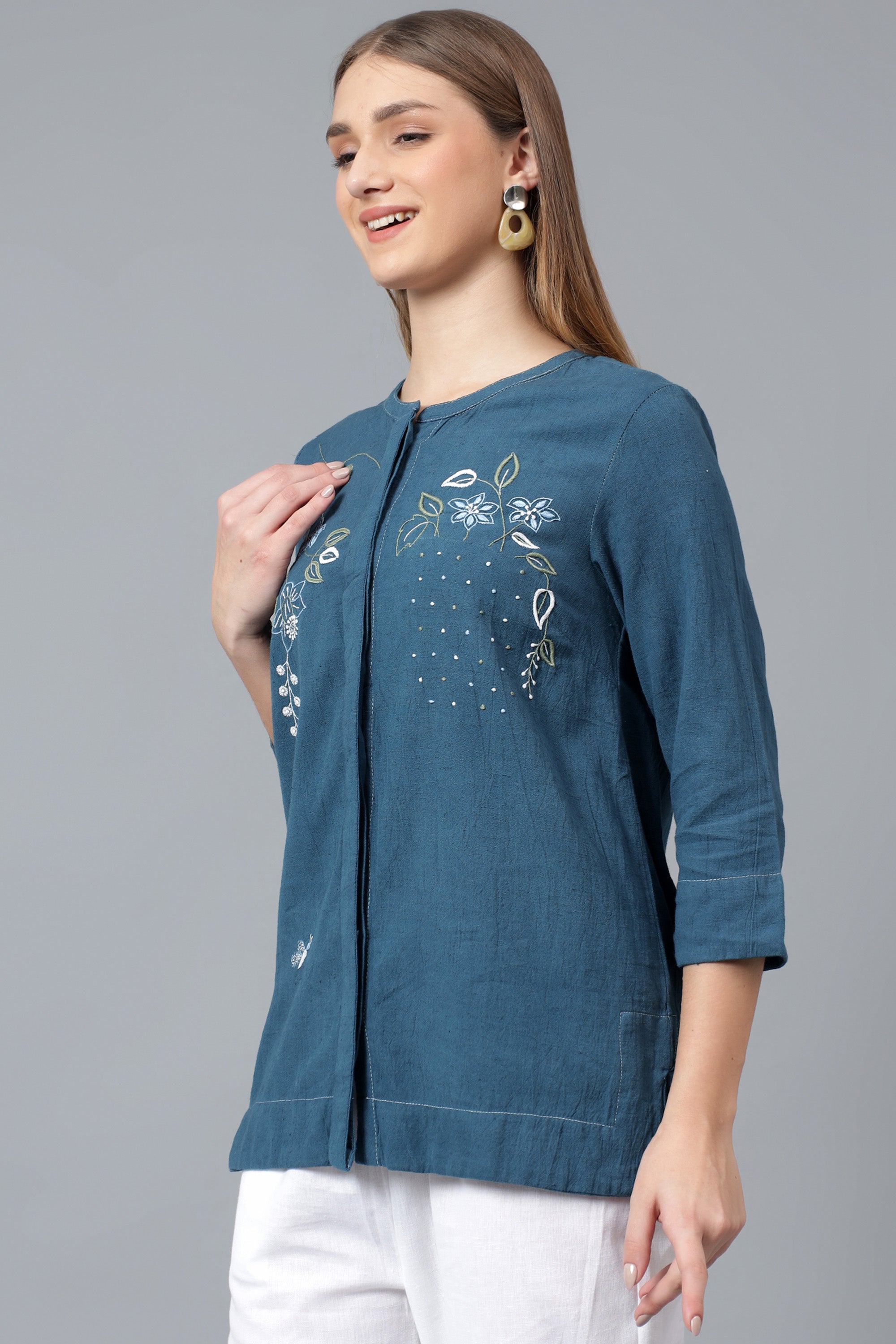 Shirt | Adverb | Chikankari | Cotton Linen