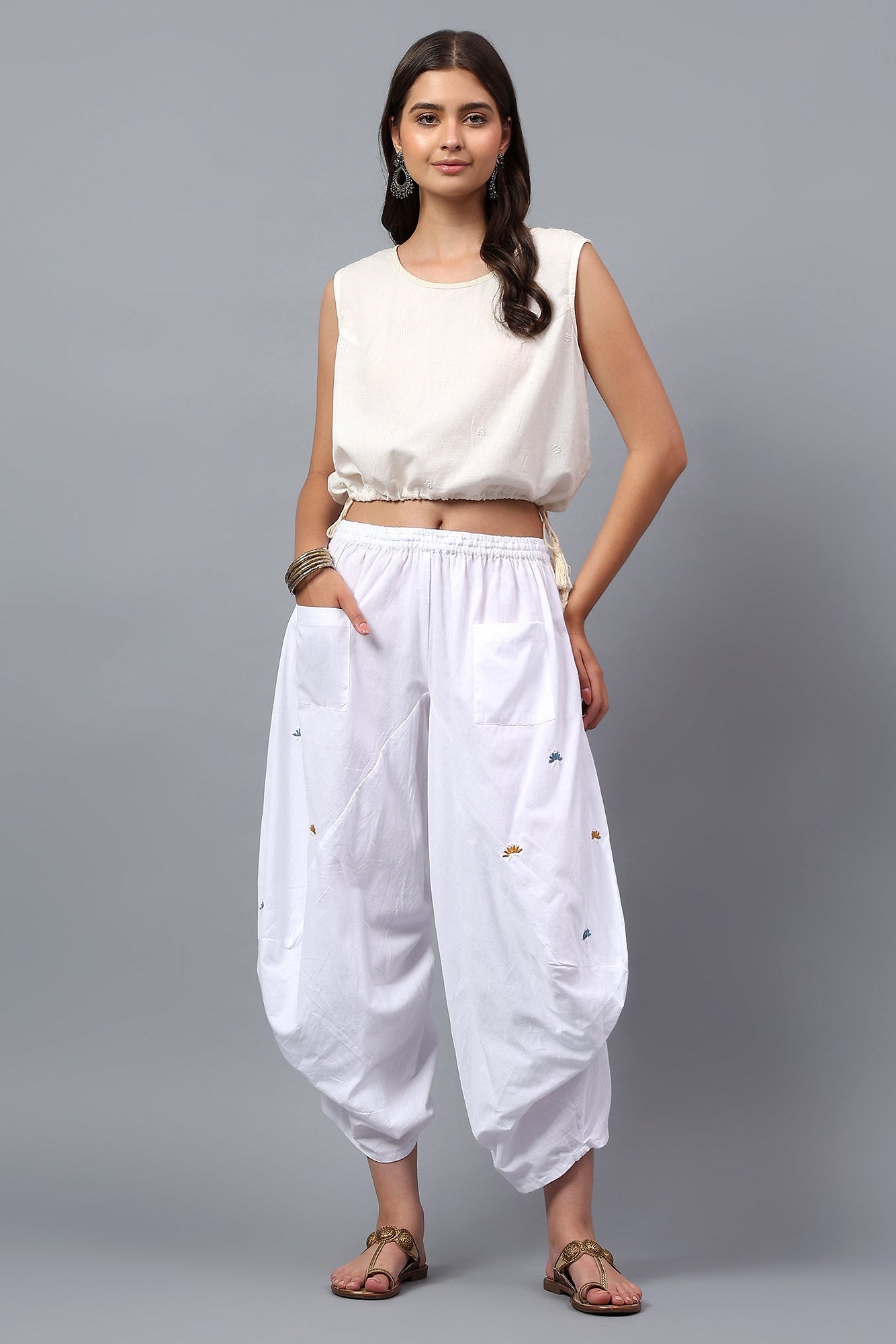 Yurui handcrafted Chikankari Cascade Pant