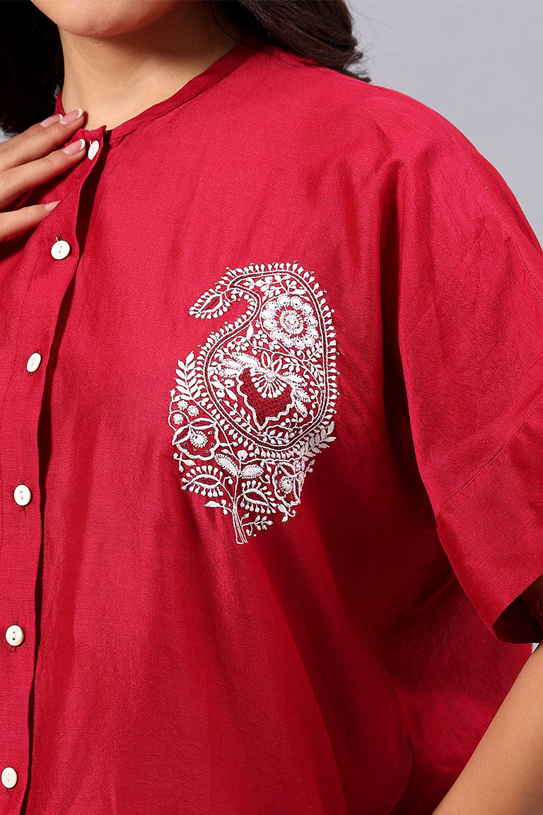 Shirt w/h back Cowl | Samaas | Chikankari | Cotton Silk (Chanderi)
