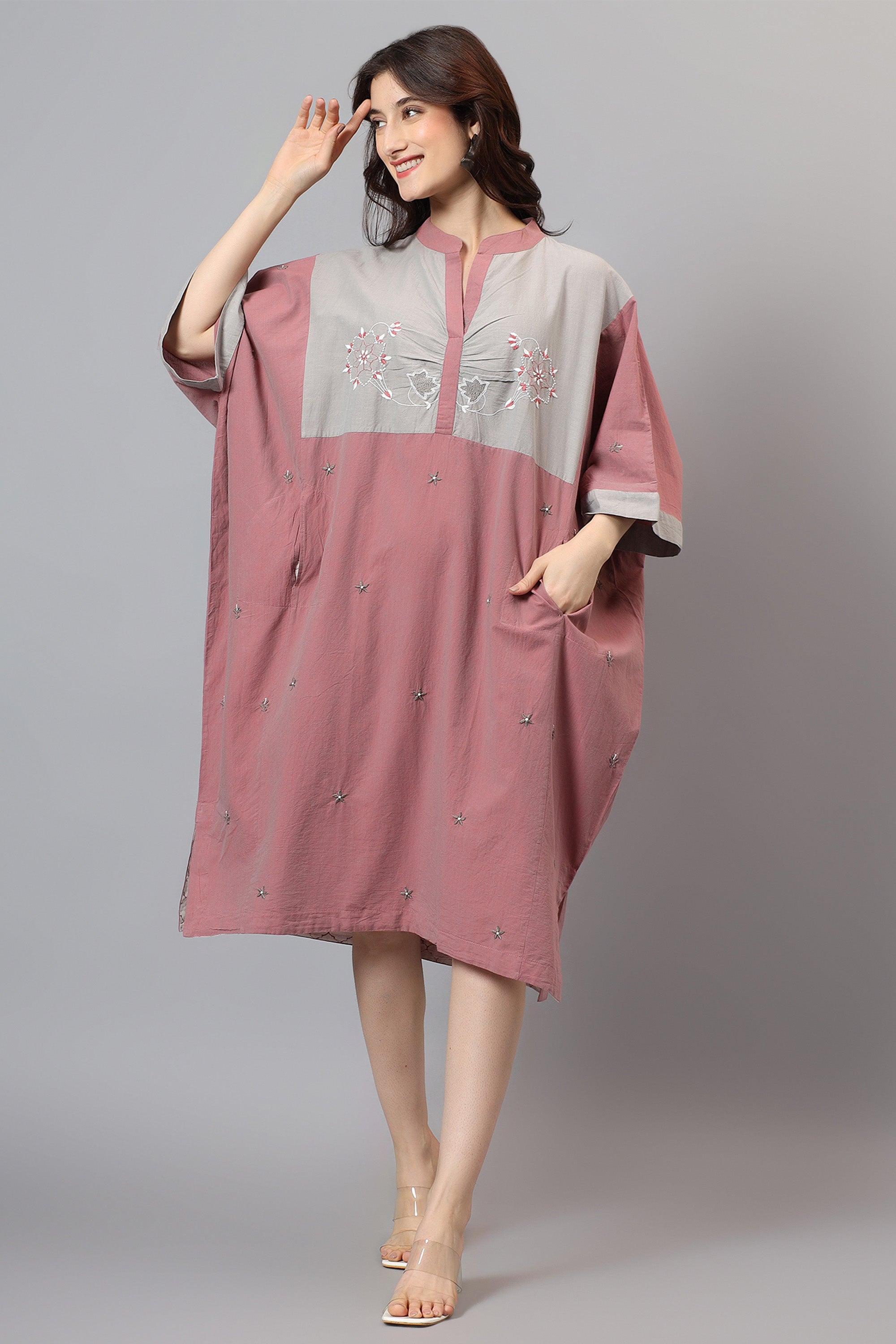 Kaftan | Mubtakar | Chikankari | Cotton Chambray