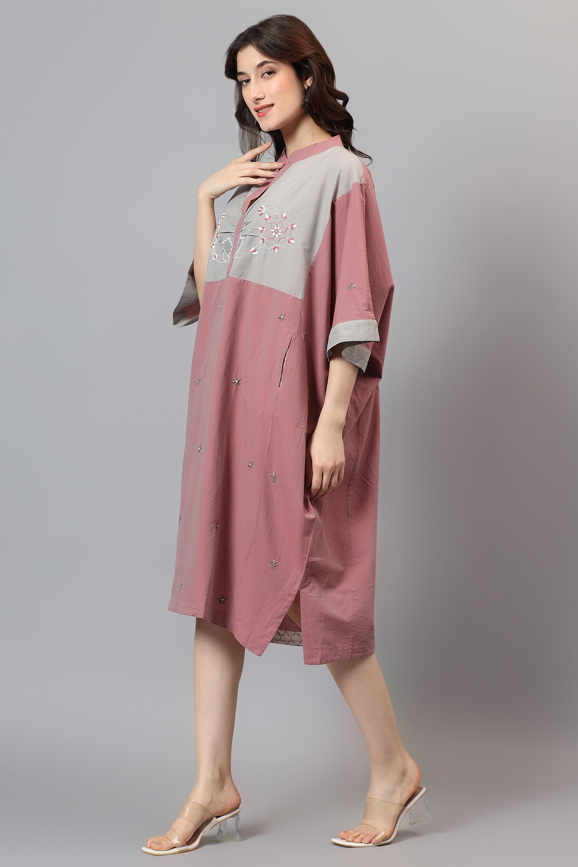 Kaftan | Mubtakar | Chikankari | Cotton Chambray