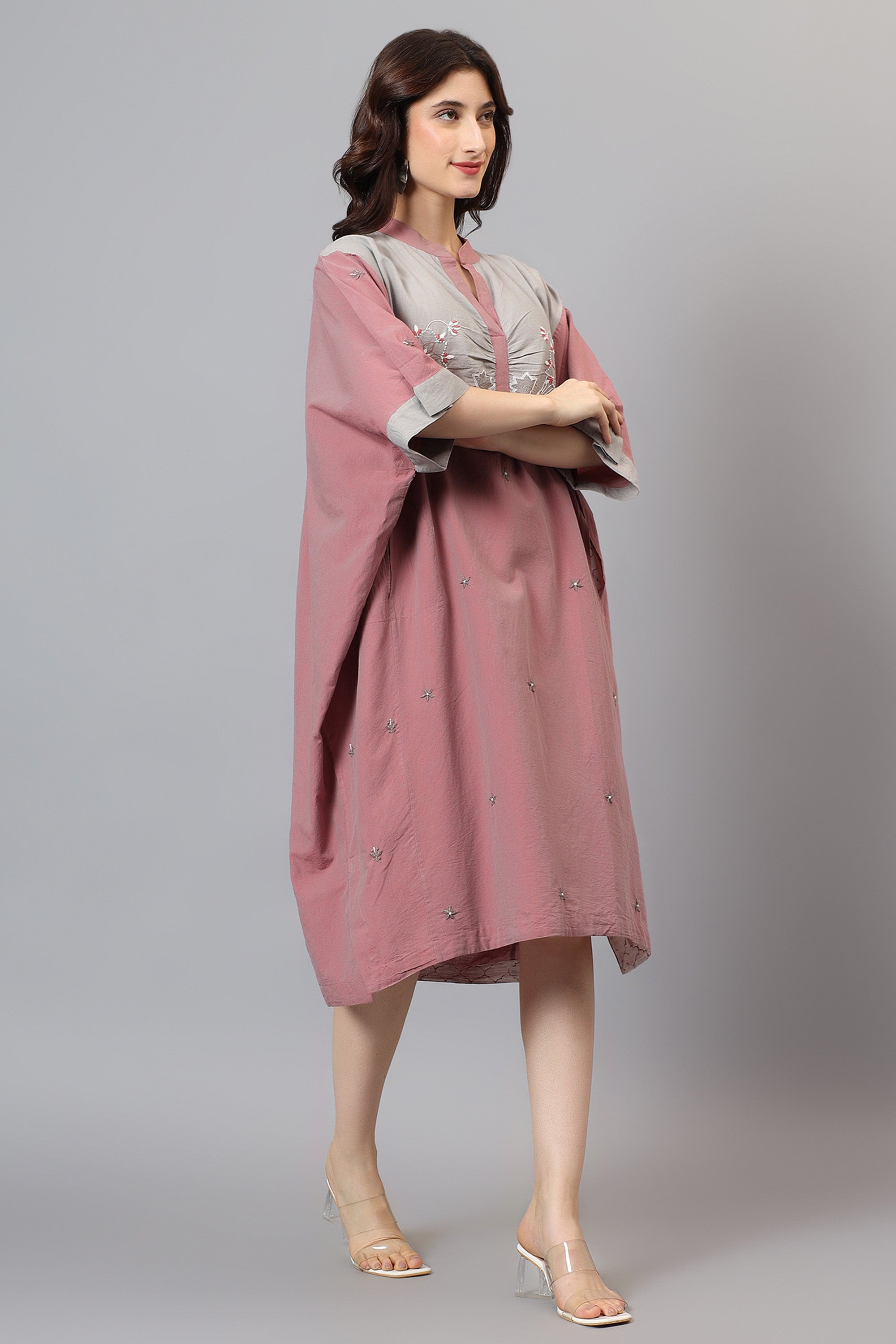 Kaftan | Mubtakar | Chikankari | Cotton Chambray