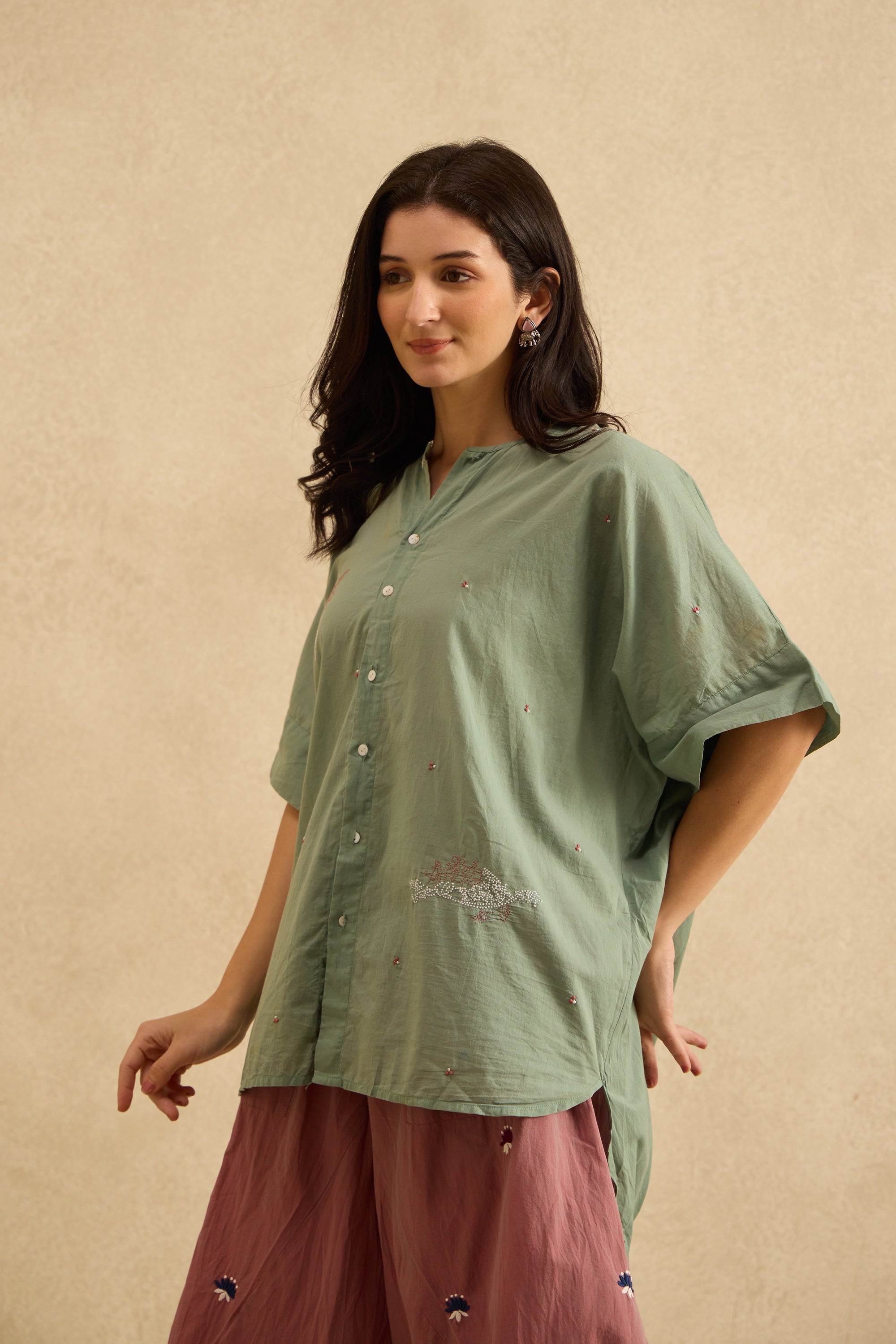 Pravaah handcrafted Chikankari back cowl Shirt