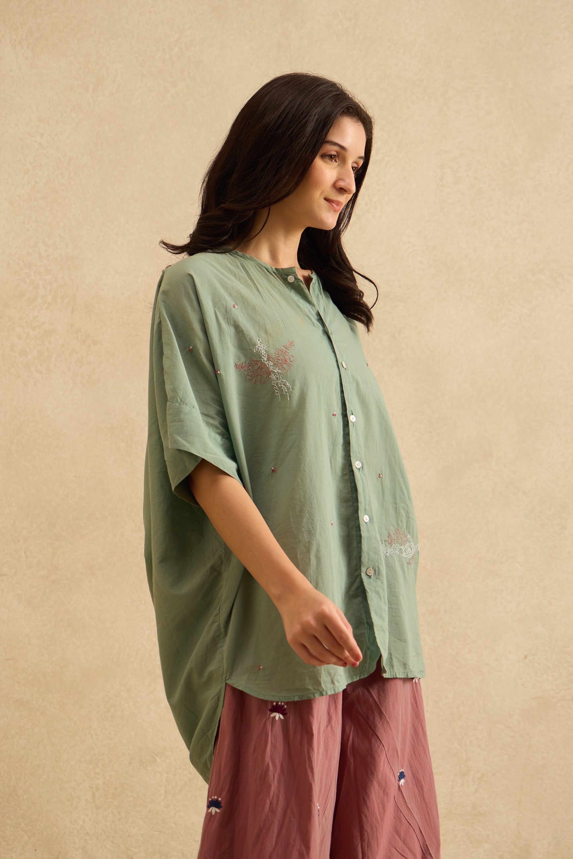 Pravaah handcrafted Chikankari back cowl Shirt