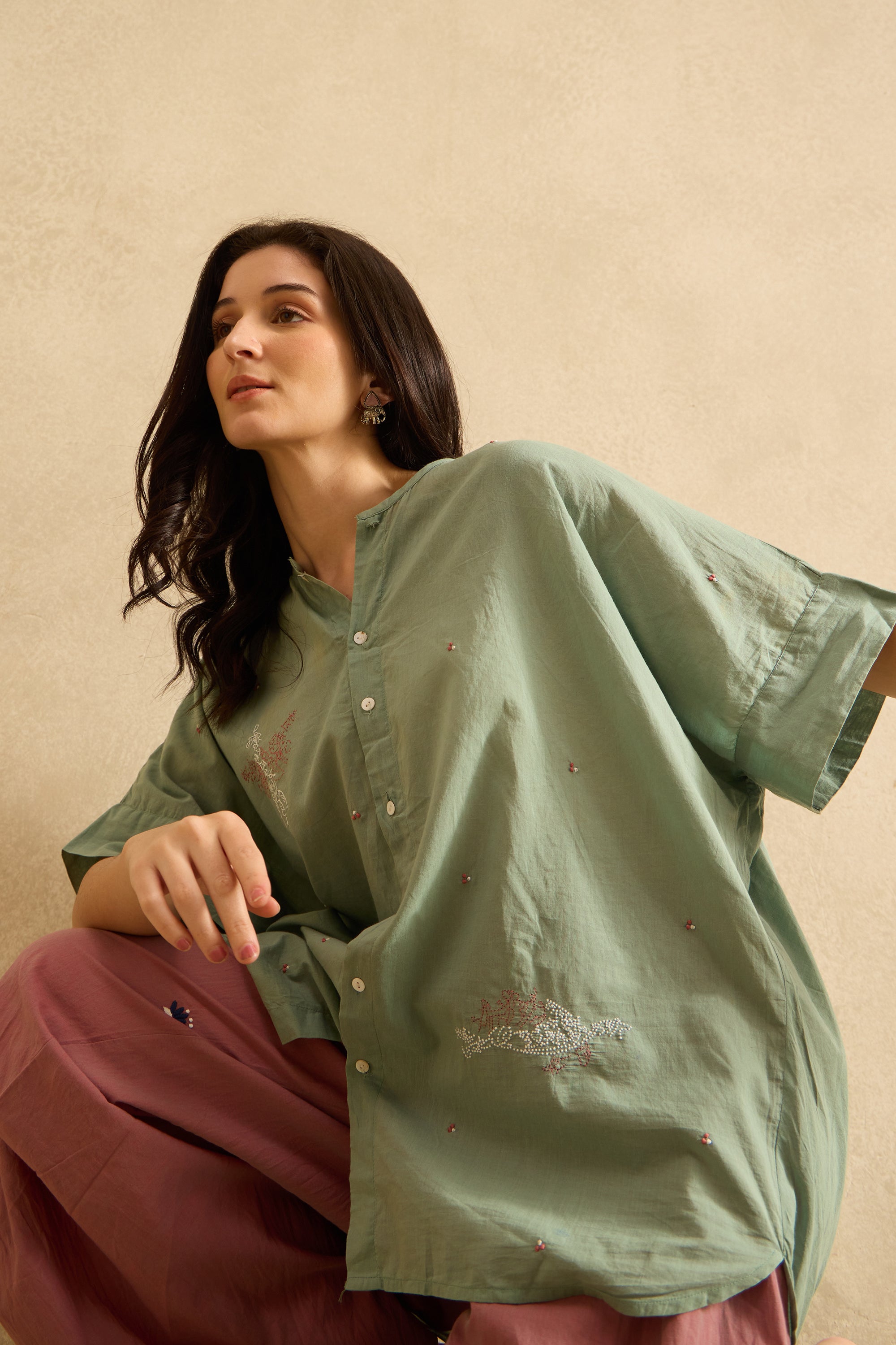 Pravaah handcrafted Chikankari back cowl Shirt