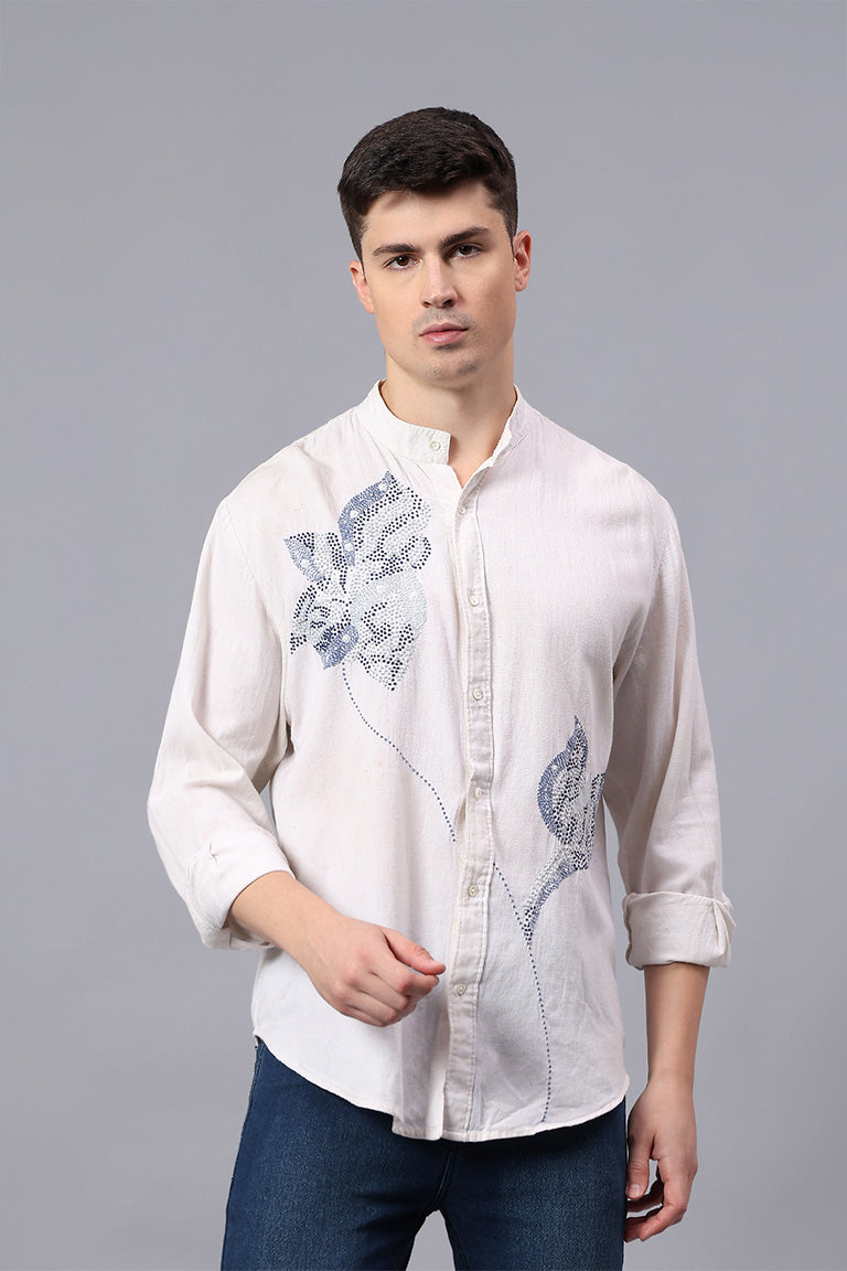 Nipaat handcrafted Chikankari Mandarin collar Shirt