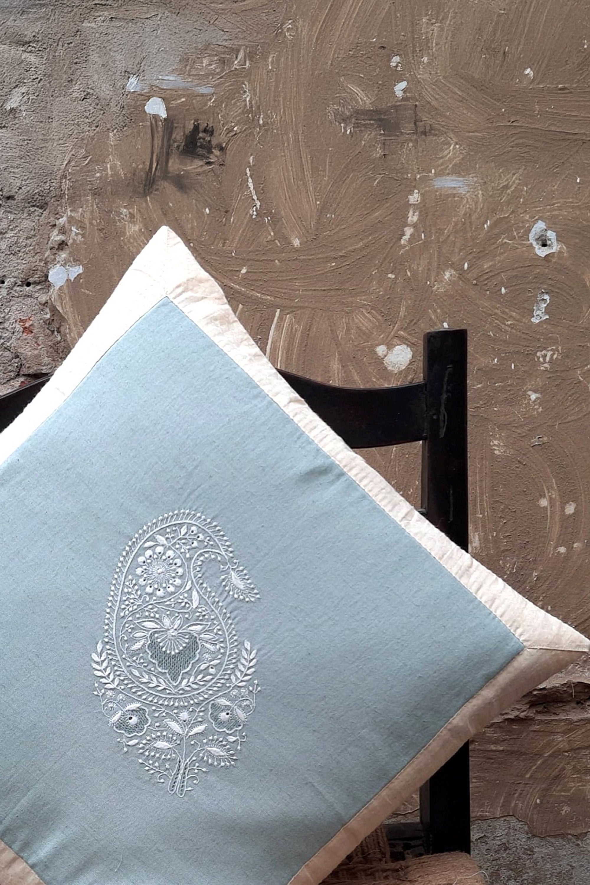 Cushion Cover | Boteh | Chikankari | Cotton | 16"