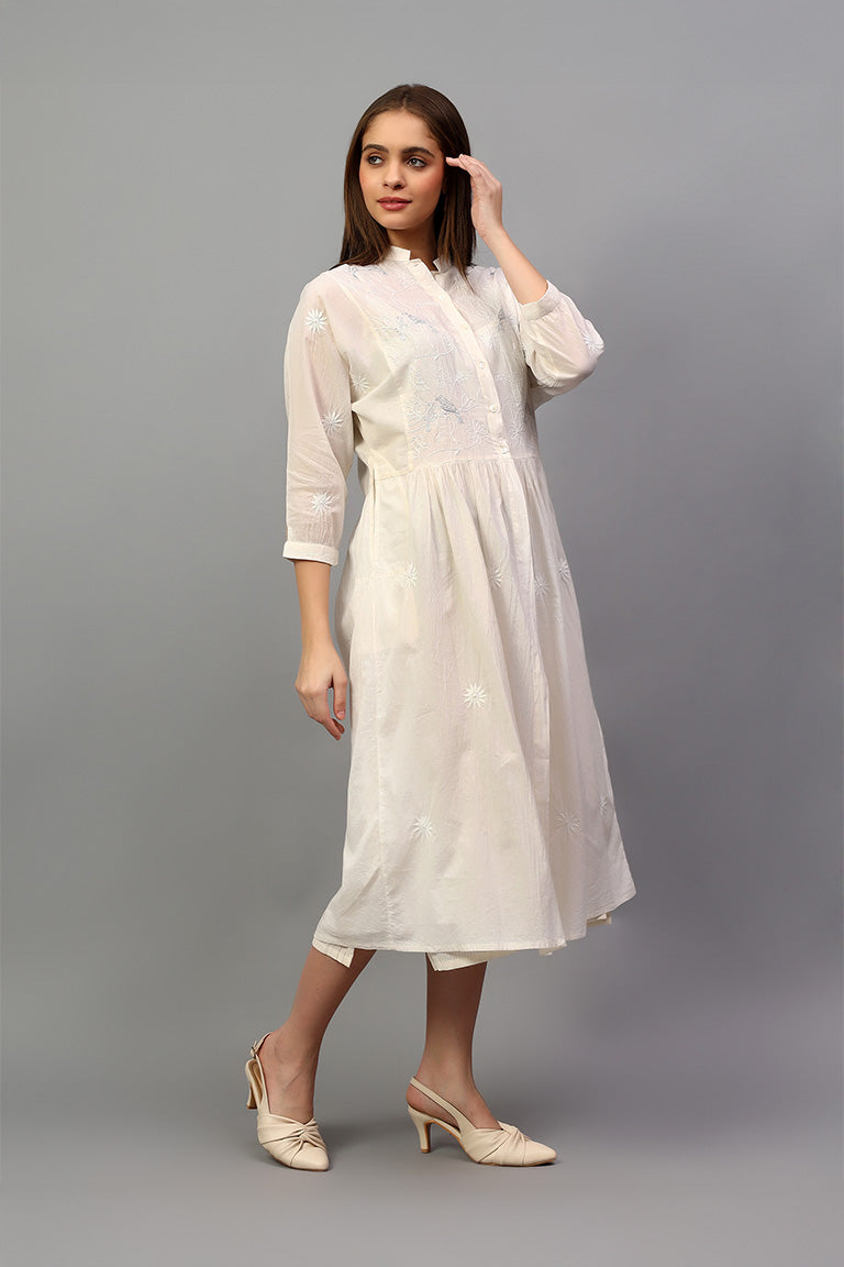 Shirt Dress | Chenab | Chikankari | Cotton
