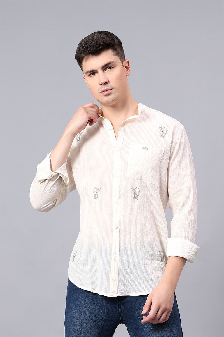 Mandarin Collar Shirt | Atileba | Chikankari | Cotton