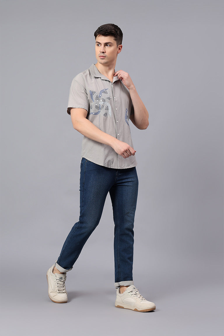 Convertible Collar Shirt | Prasang | Chikankari | Cotton