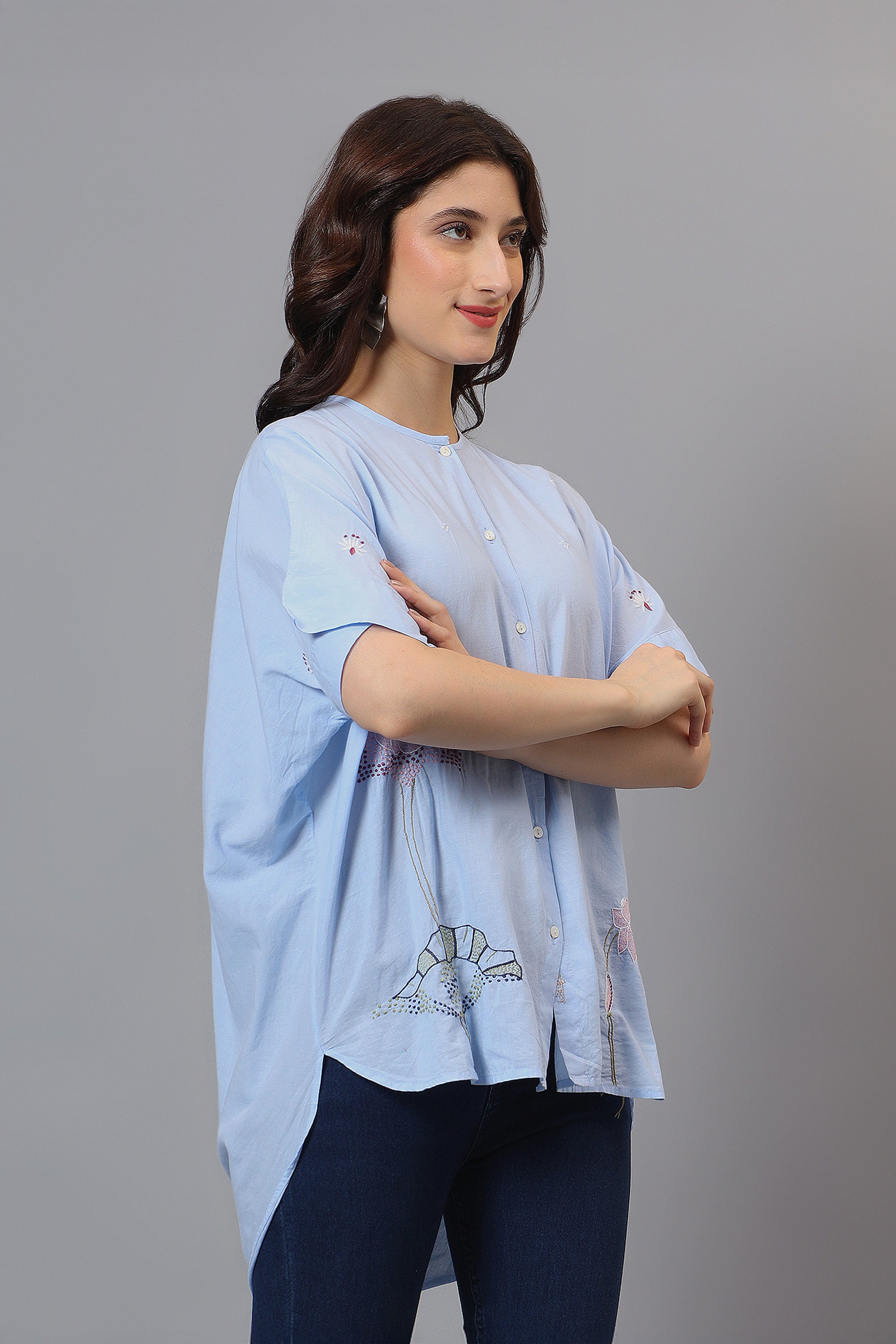 Shirt w/h back Cowl | Paribhasha | Chikankari | Cotton