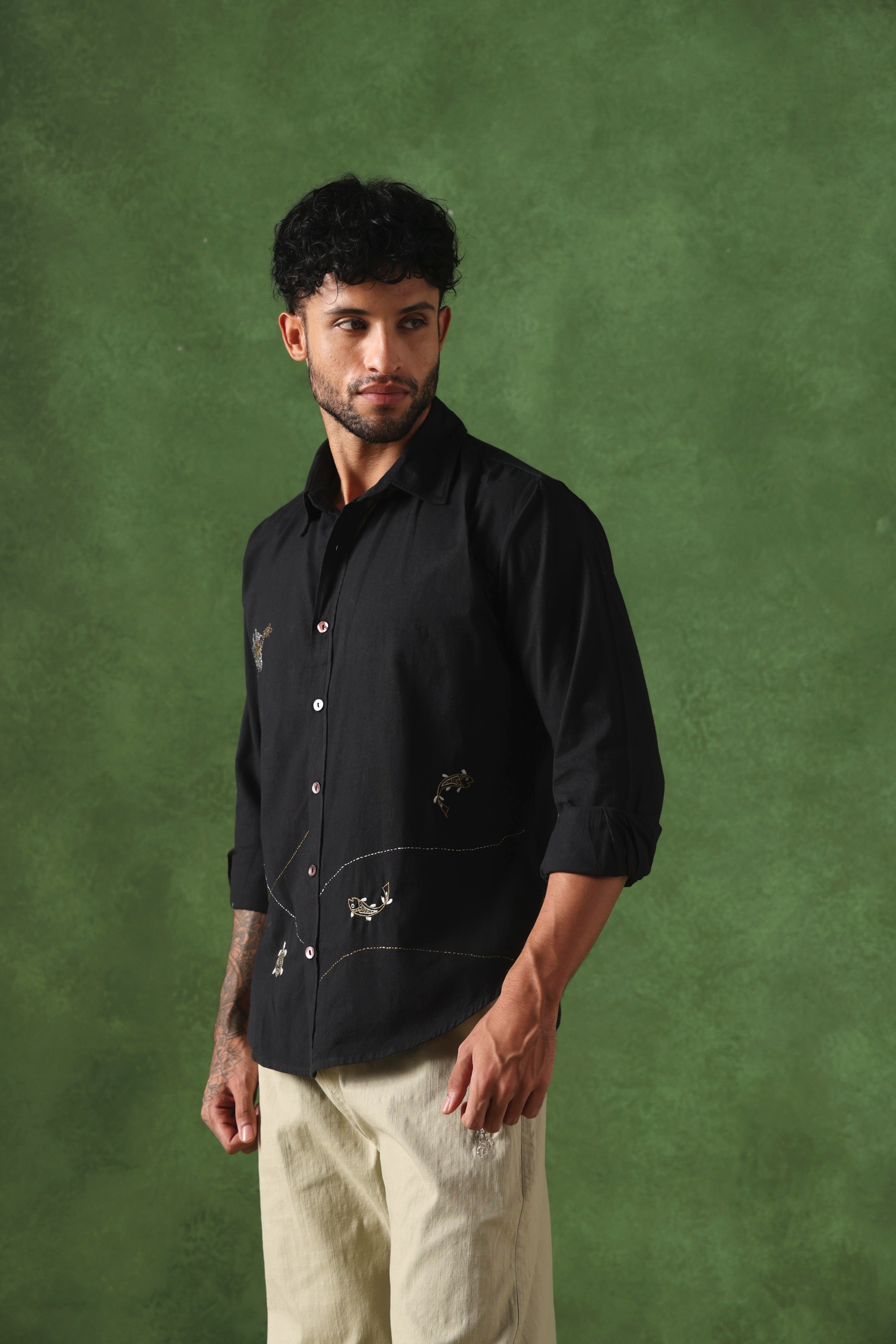 Sukoon handcrafted Chikankari spread collar Shirt