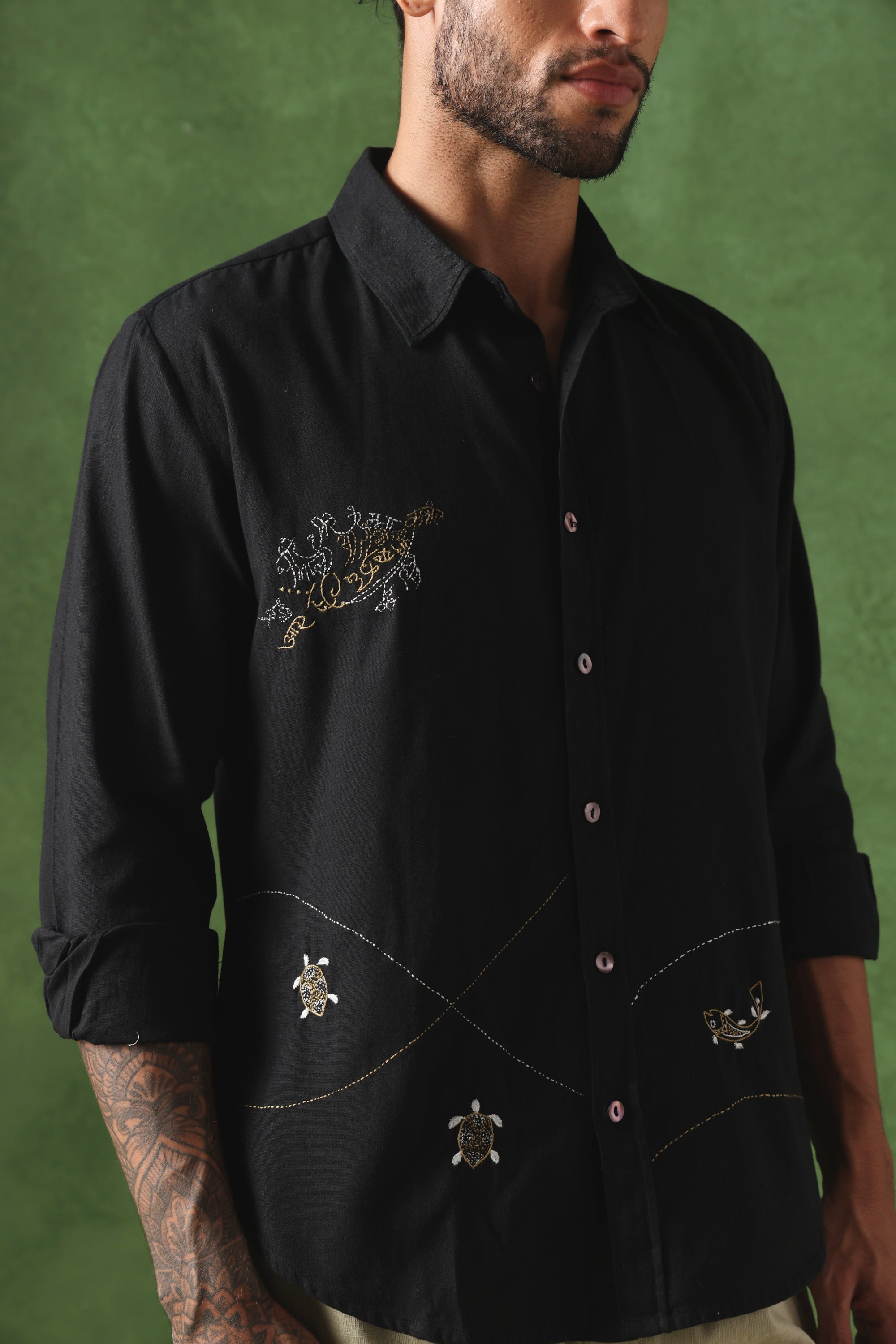 Sukoon handcrafted Chikankari spread collar Shirt
