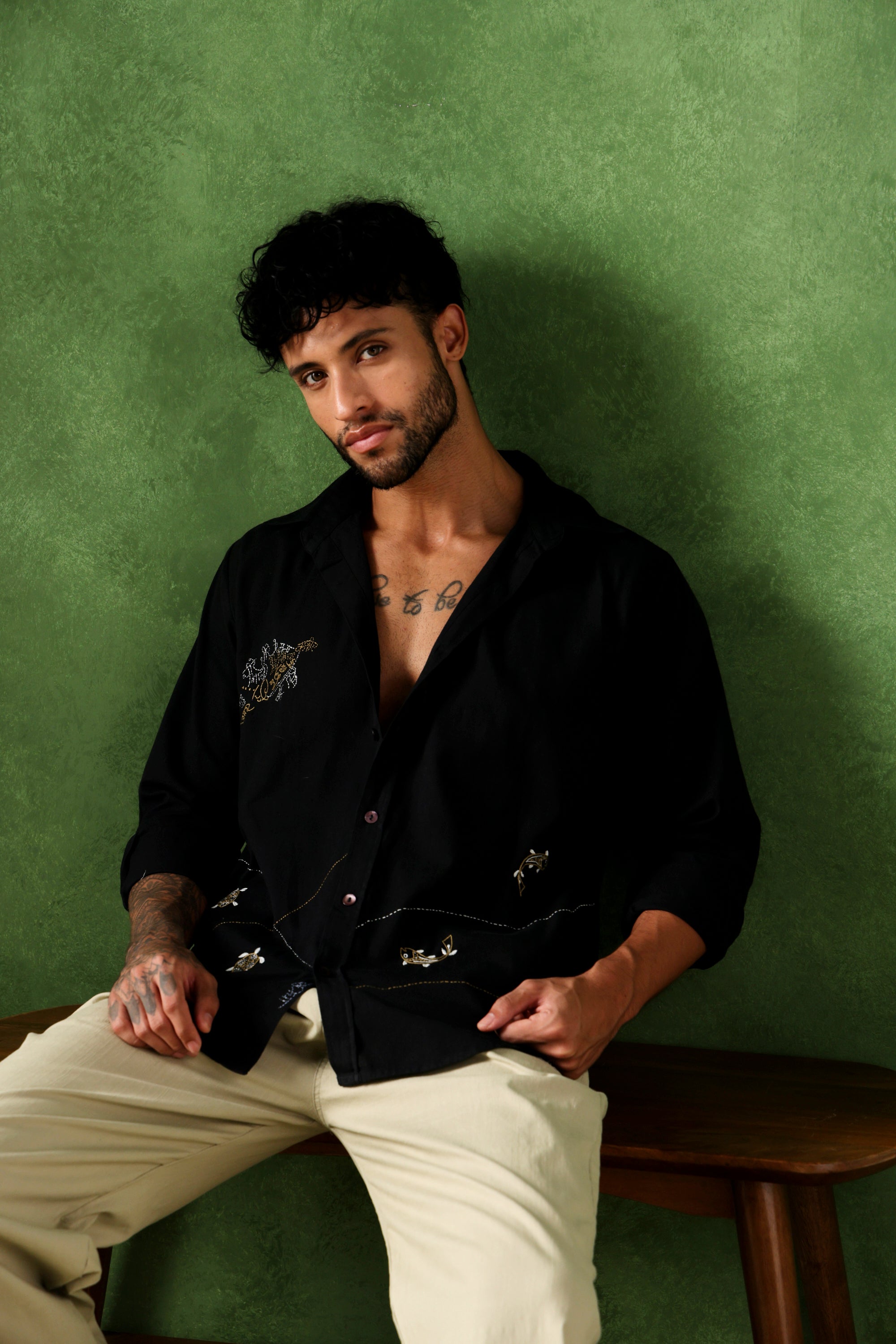 Sukoon handcrafted Chikankari spread collar Shirt