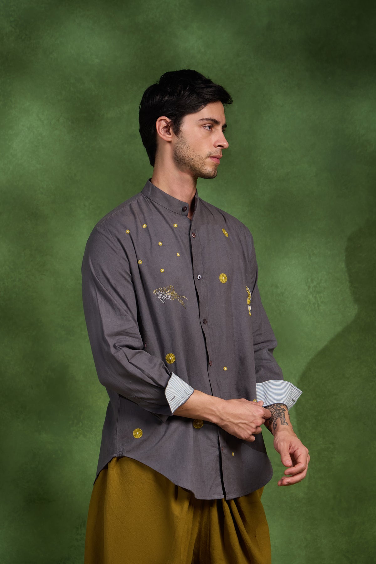 Mehr handcrafted Chikankari Mandarin collar Shirt