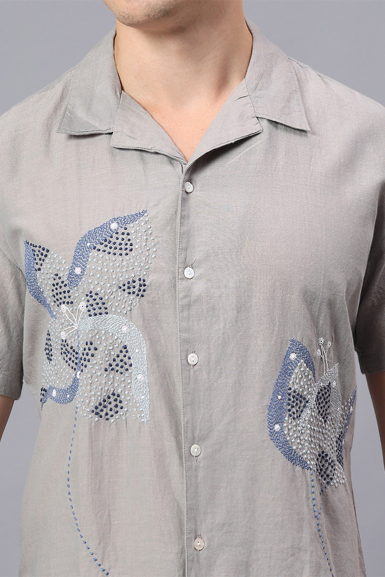 Convertible Collar Shirt | Prasang | Chikankari | Cotton