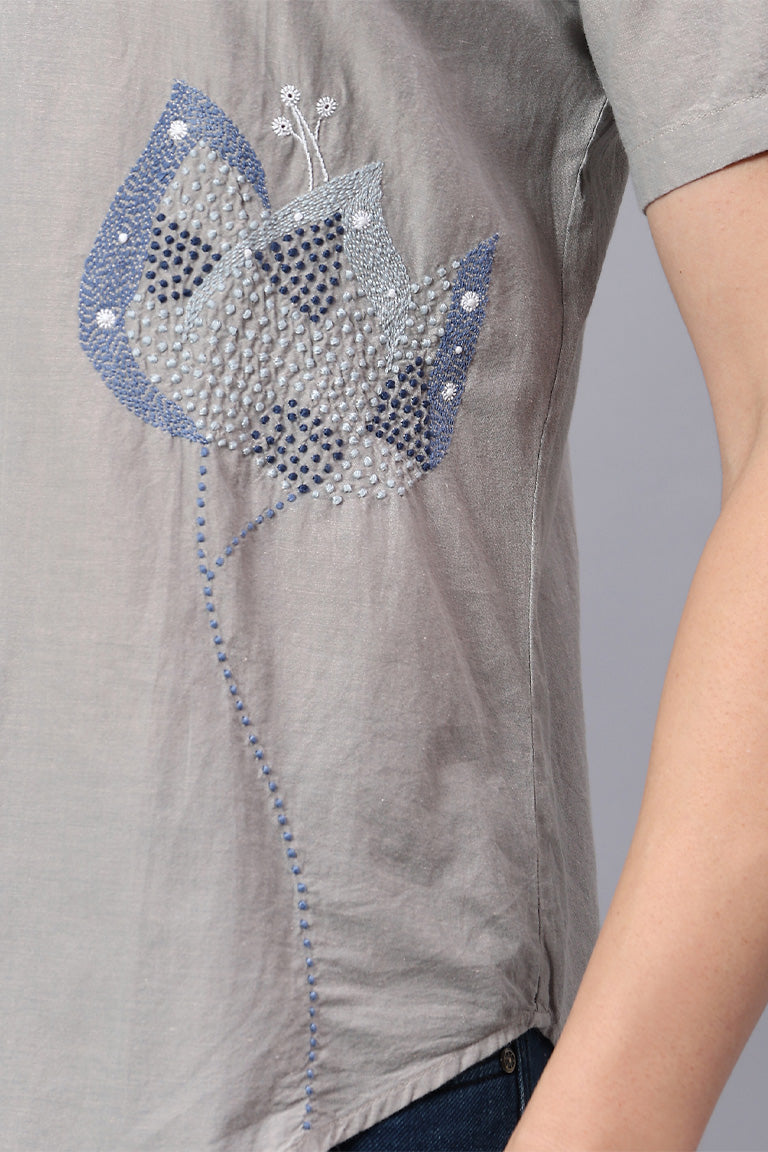 Convertible Collar Shirt | Prasang | Chikankari | Cotton