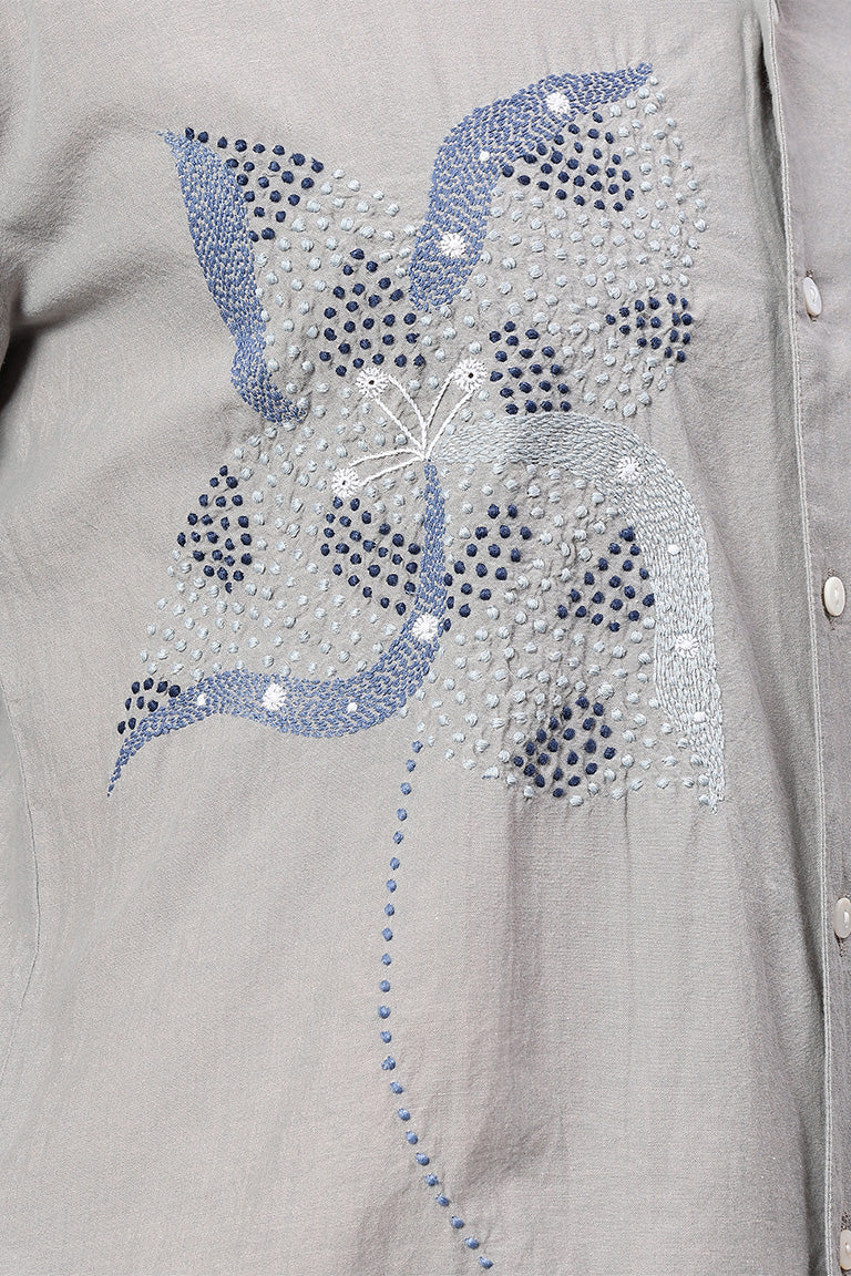 Convertible Collar Shirt | Prasang | Chikankari | Cotton