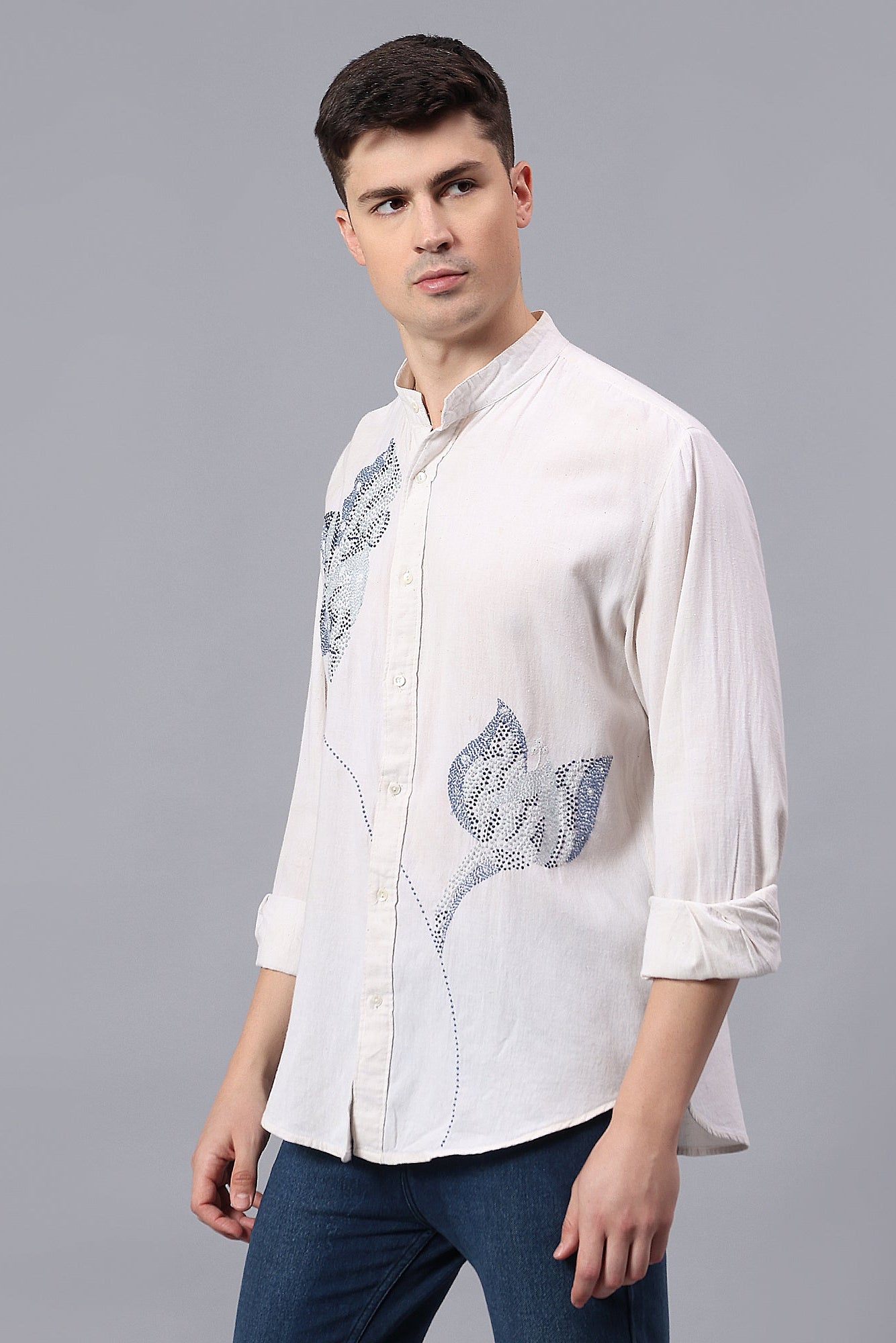 Nipaat handcrafted Chikankari Mandarin collar Shirt
