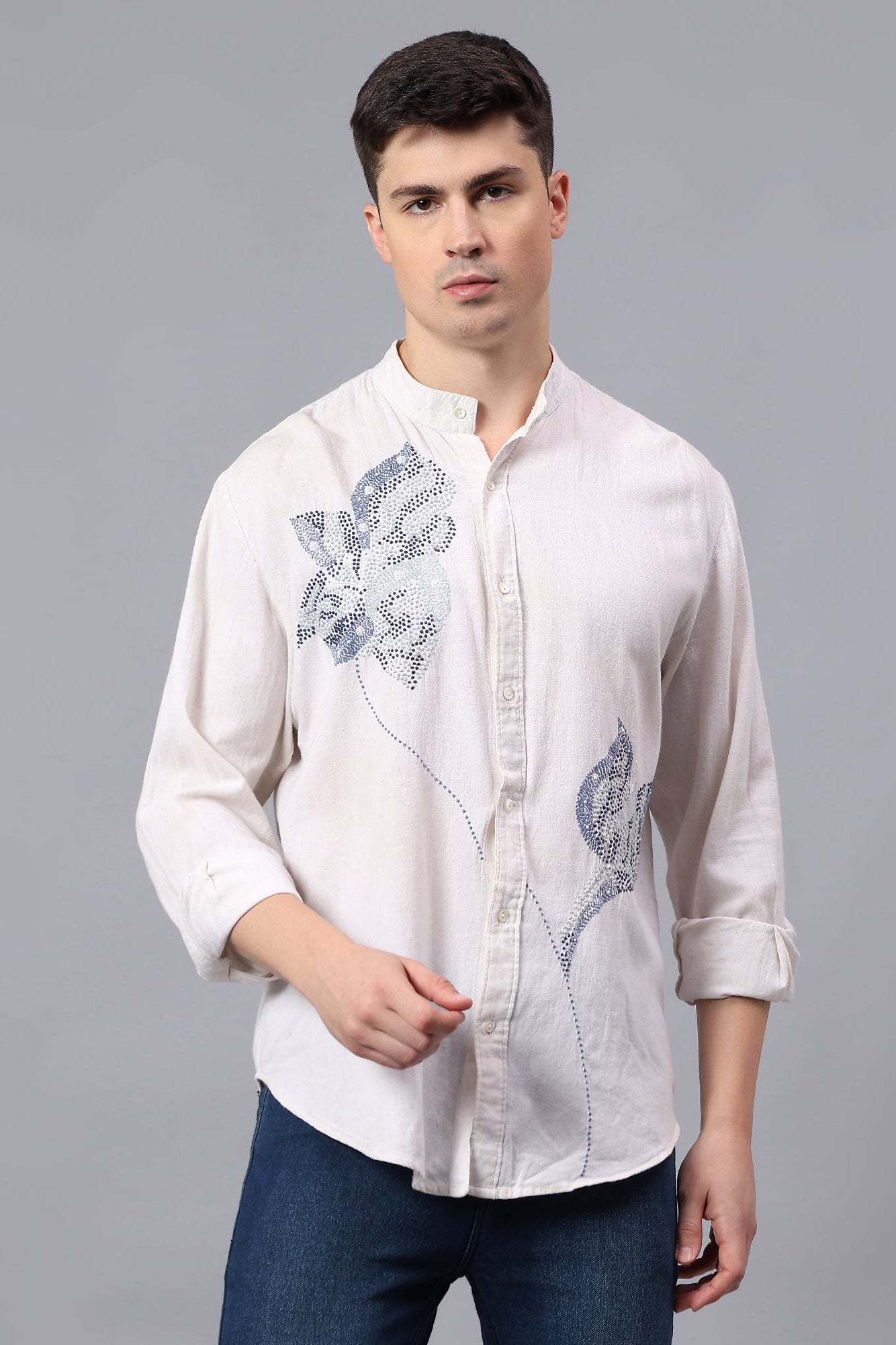 Nipaat handcrafted Chikankari Mandarin collar Shirt