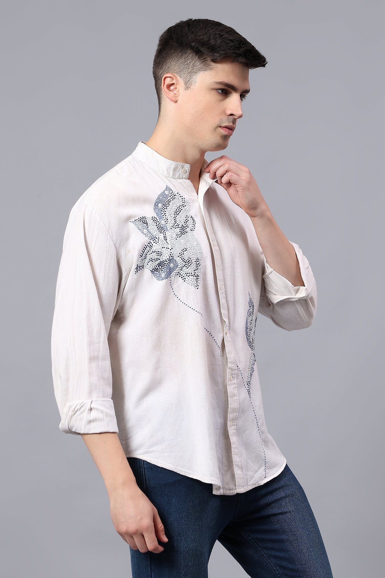 Nipaat handcrafted Chikankari Mandarin collar Shirt
