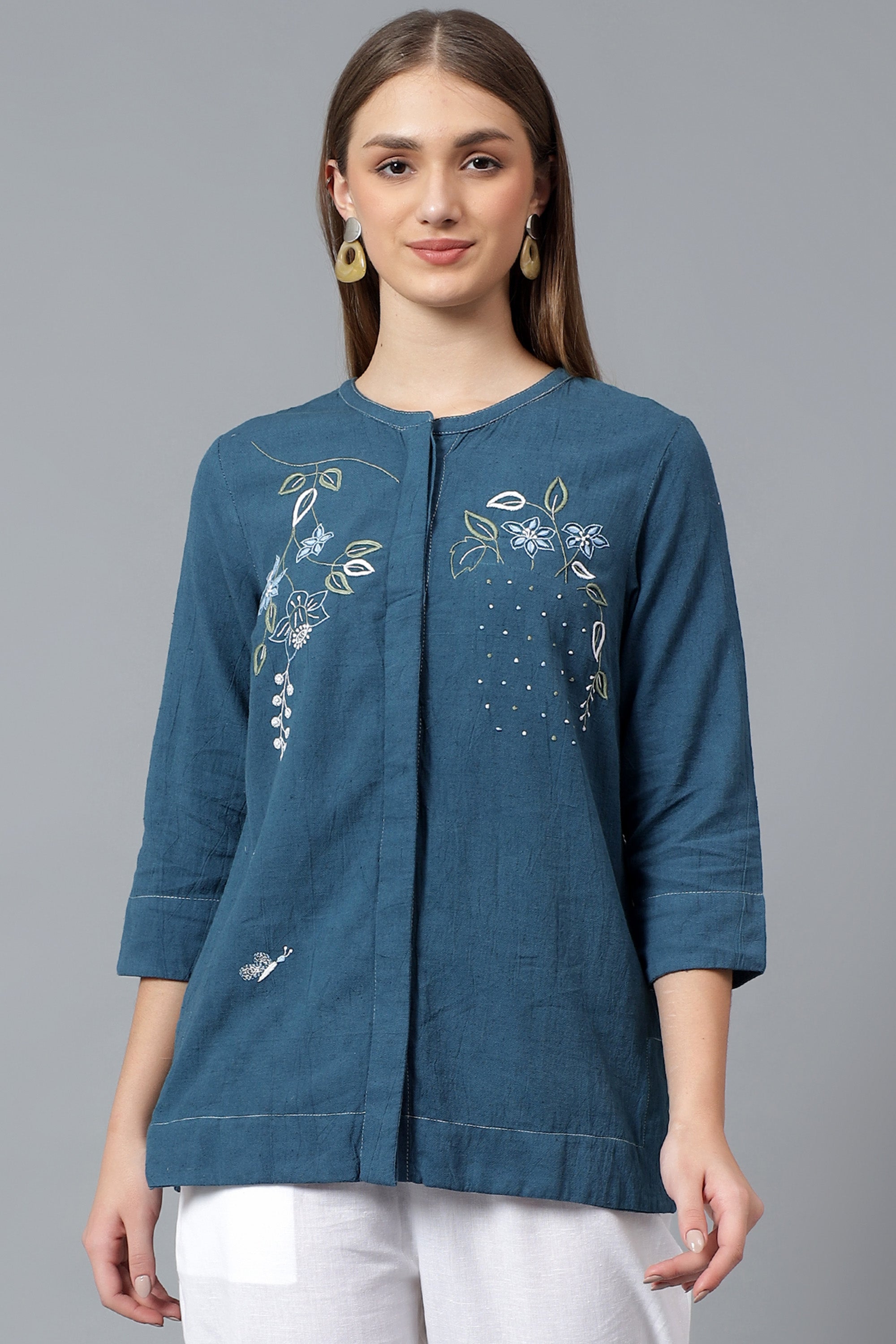 Shirt | Adverb | Chikankari | Cotton Flax(linen)