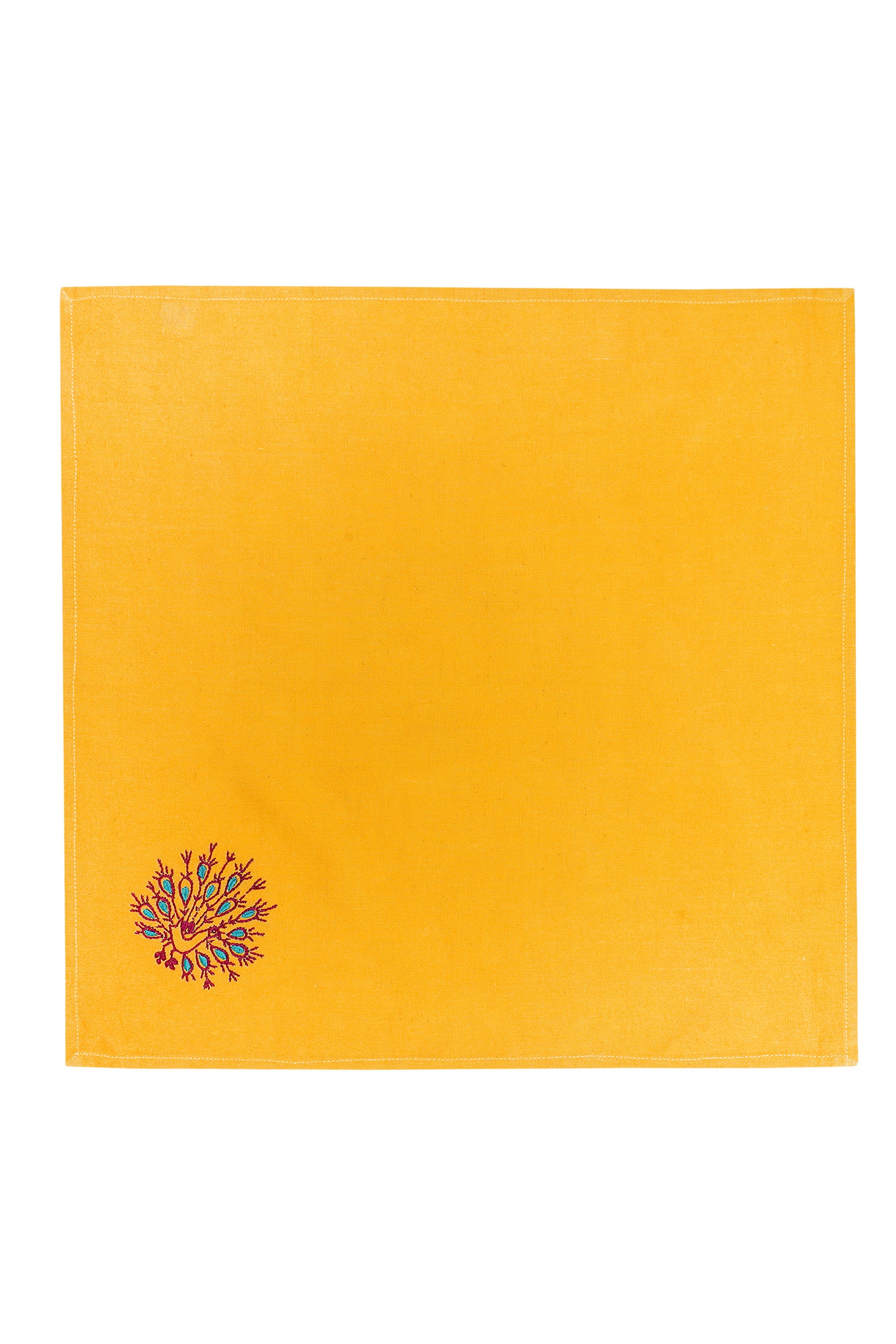 Dinner Napkin | Mayur | Chikankari | Cotton Flax | Set of 2