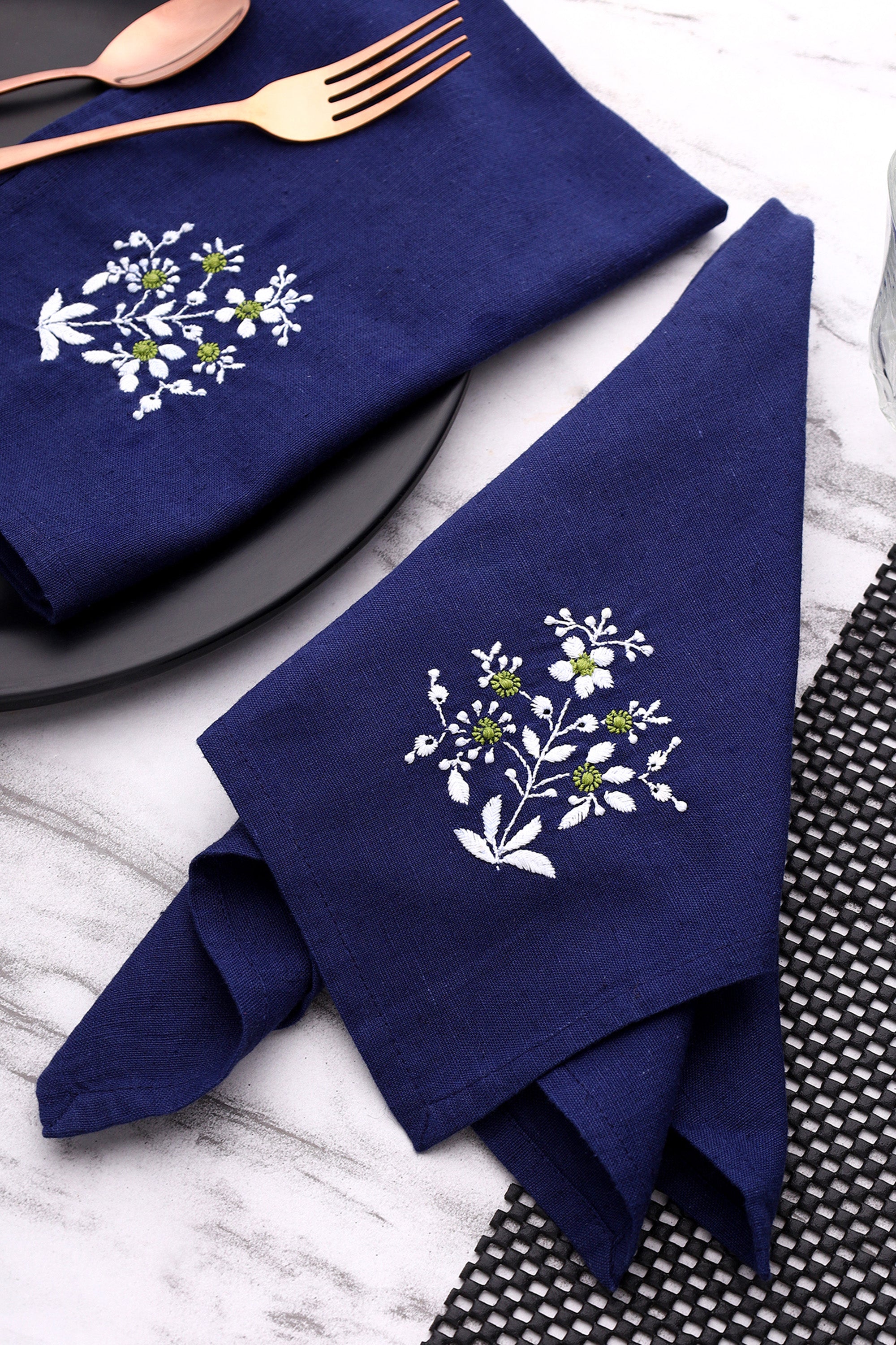 Dinner Napkin | Chilika | Chikankari | Cotton Flax | Set of 2