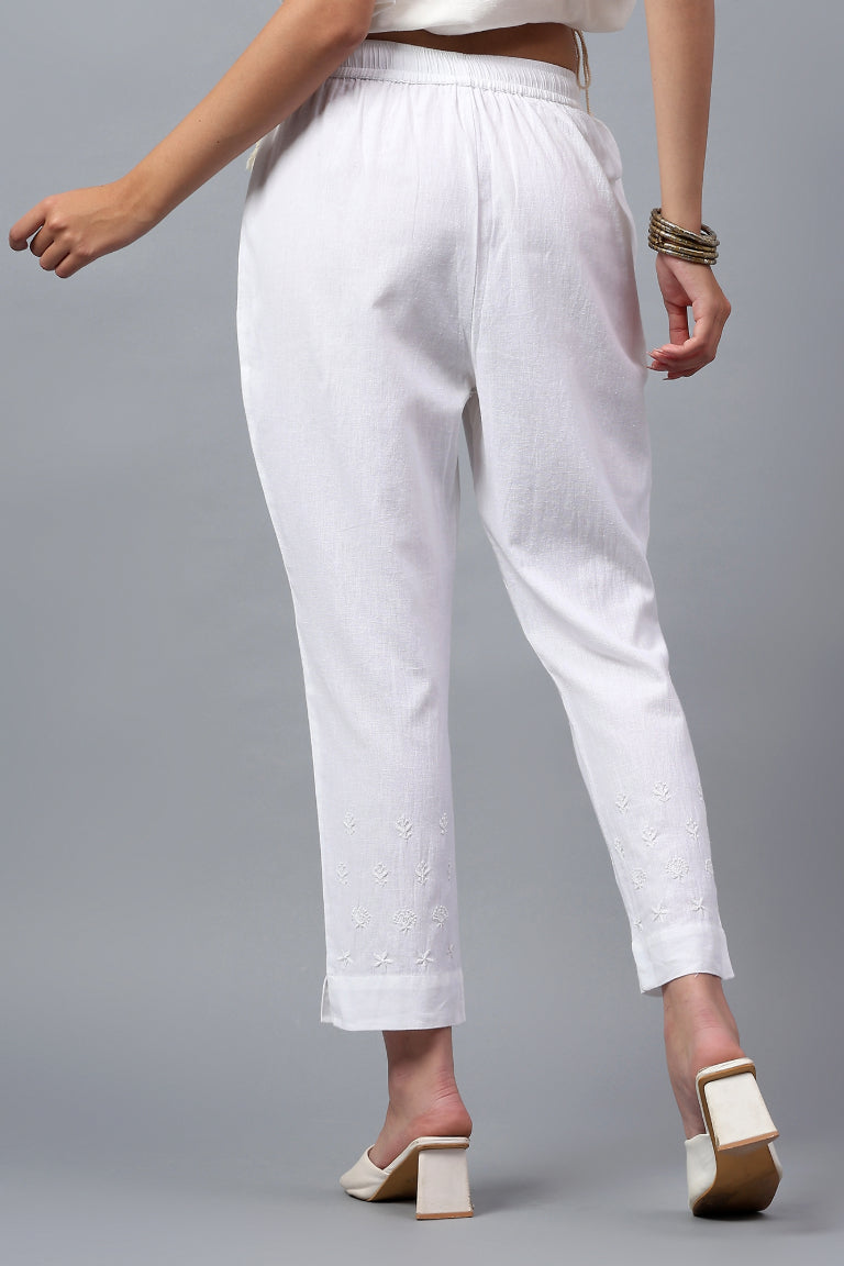 Narrow Pant | Vindhya | Chikankari | Cotton Linen