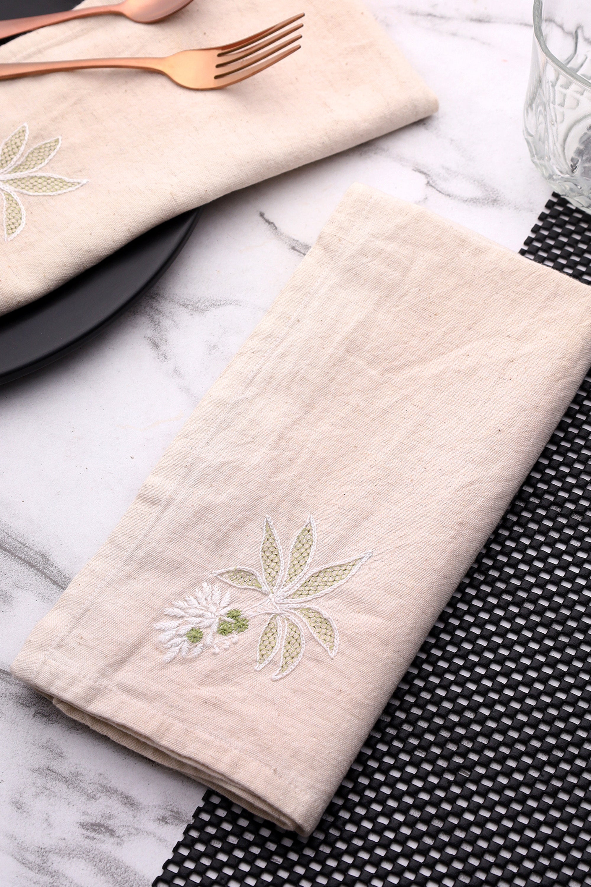 Dinner Napkin | Kadali | Chikankari | Cotton | Set of 2
