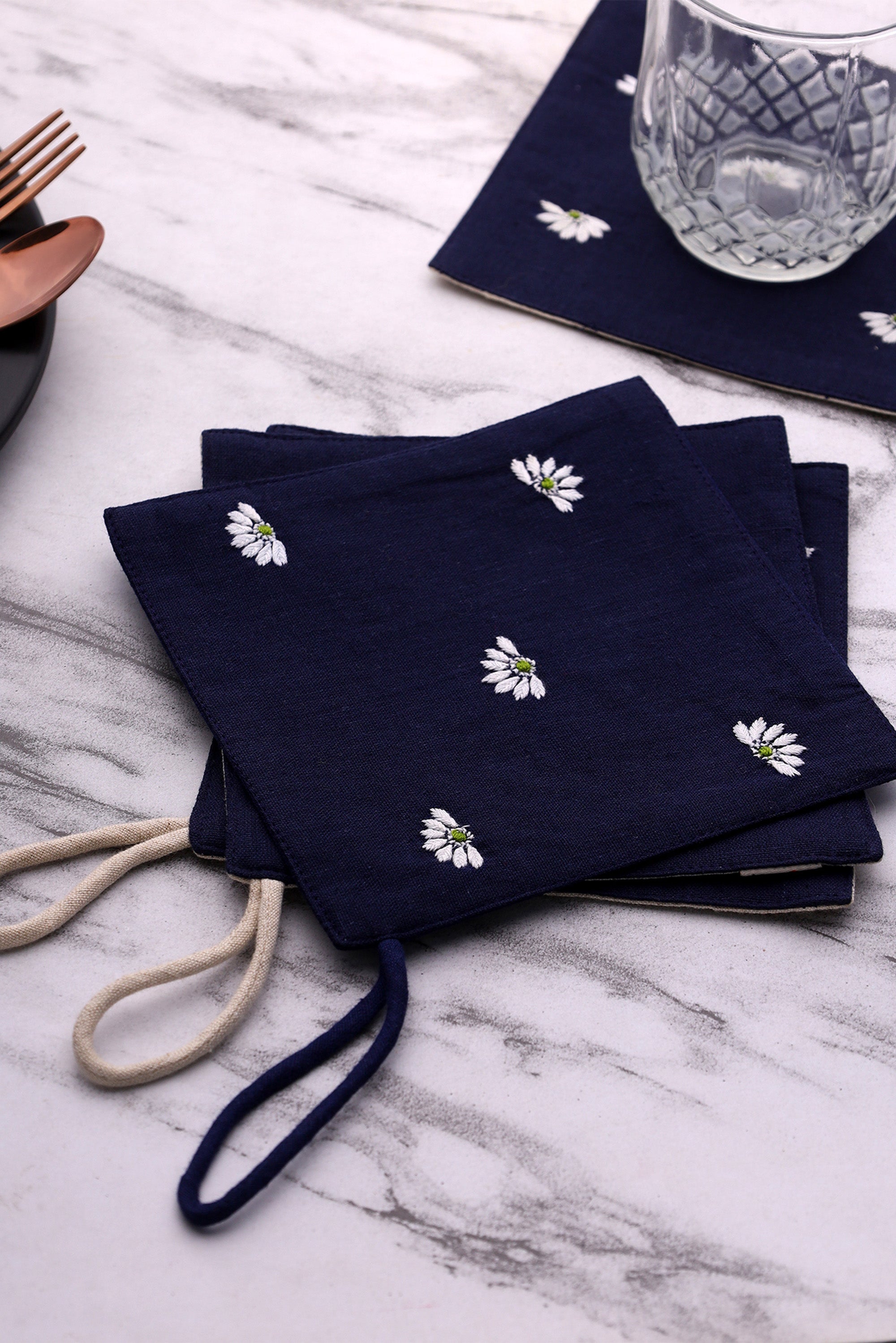 Coaster | Chilika | Chikankari | Cotton Linen | Set of 2