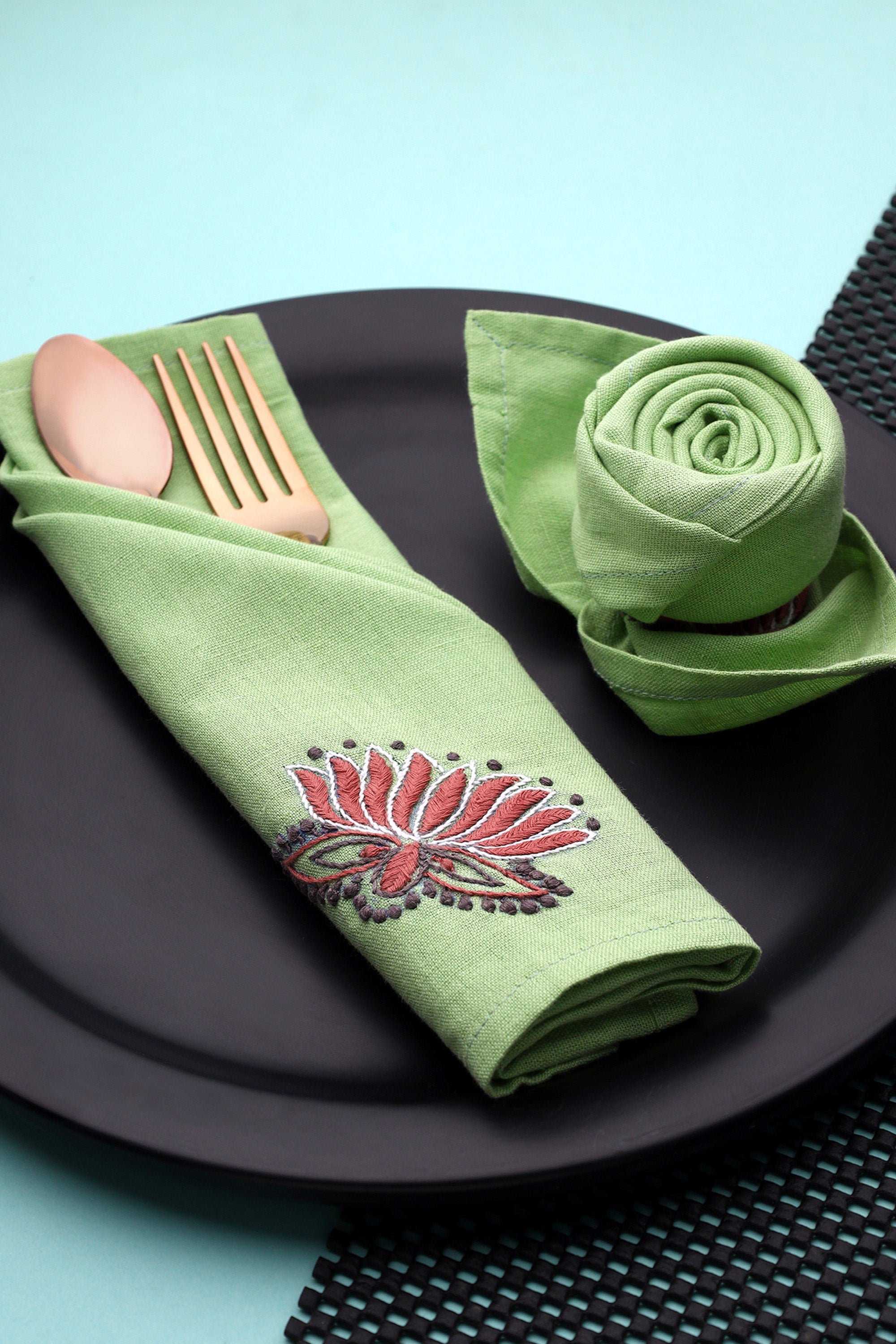 Dinner Napkin | Kishlay | Chikankari | Cotton Flax | Set of 2