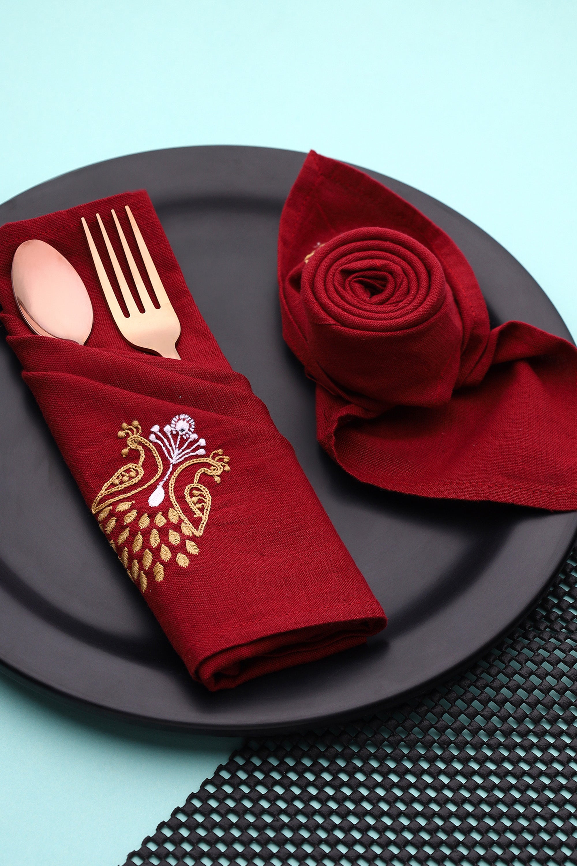 Dinner Napkin | Bherunda | Chikankari | Cotton Flax | Set of 2