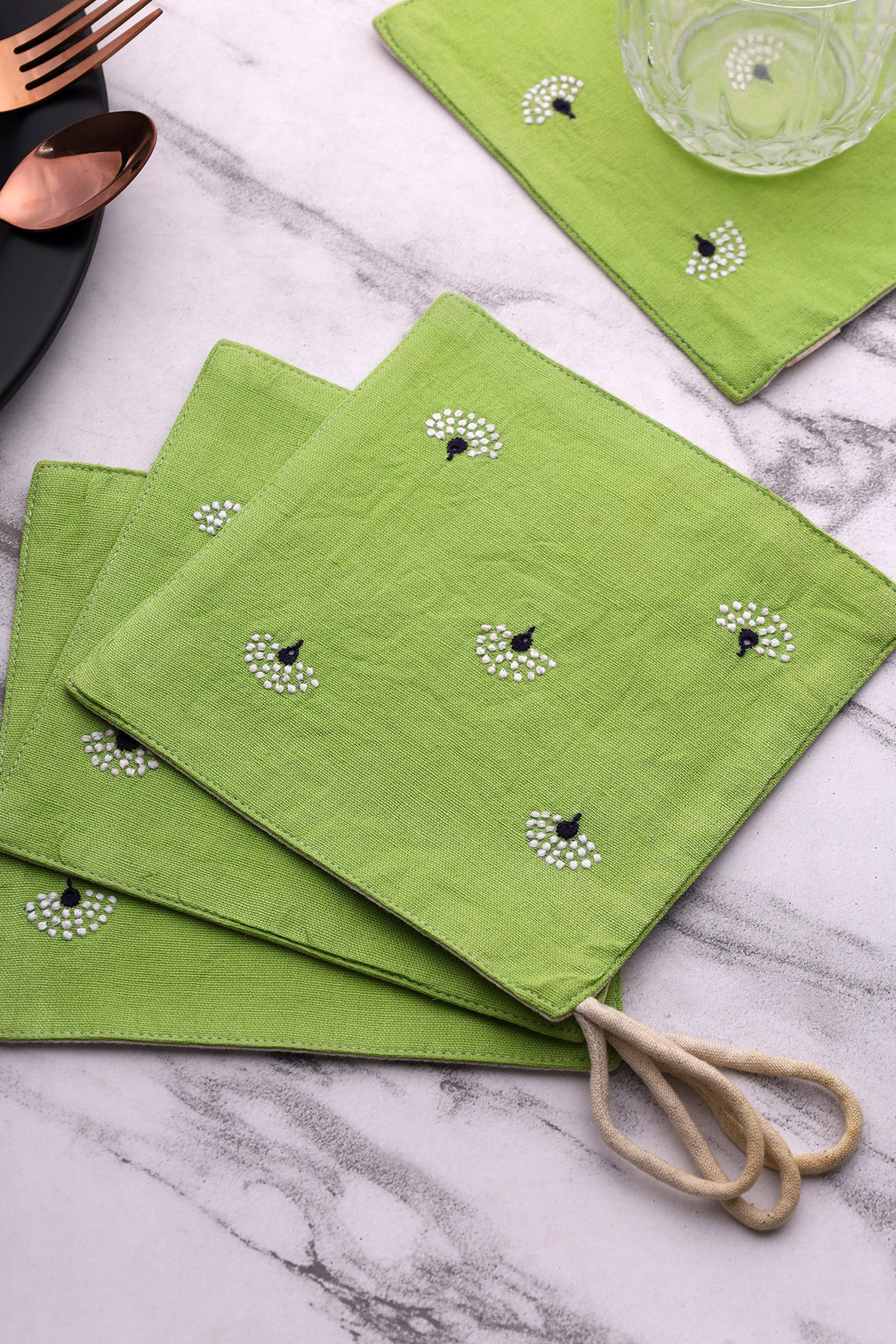 Coaster | Ixora | Chikankari | Cotton Linen | Set of 2