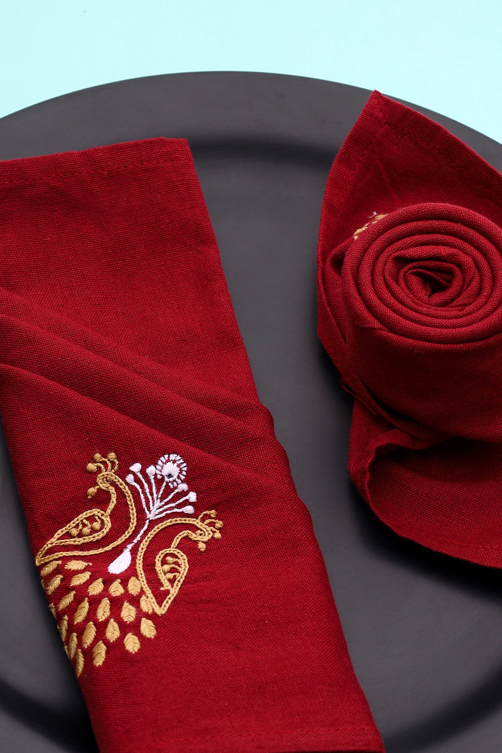 Dinner Napkin | Bherunda | Chikankari | Cotton Flax | Set of 2